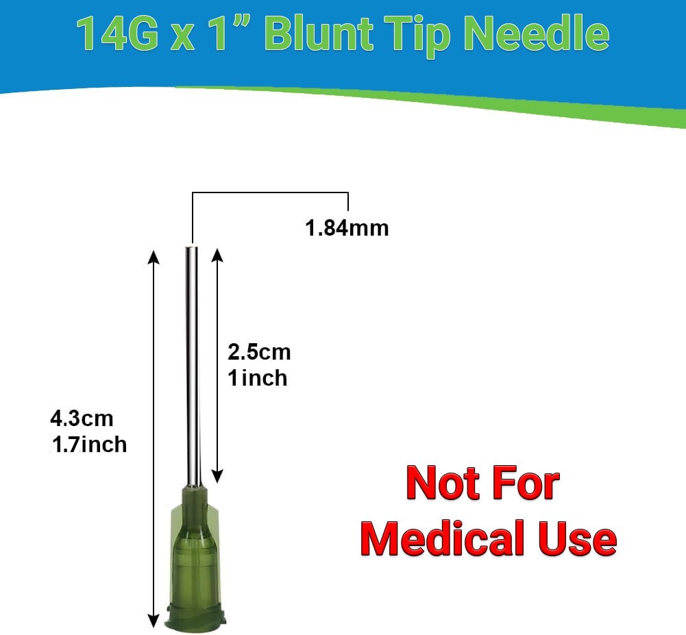 Blunt Tip Needles 14G x 1″ – Luer Lock – 20 Pack – Dispense Glue, Oil, Ink