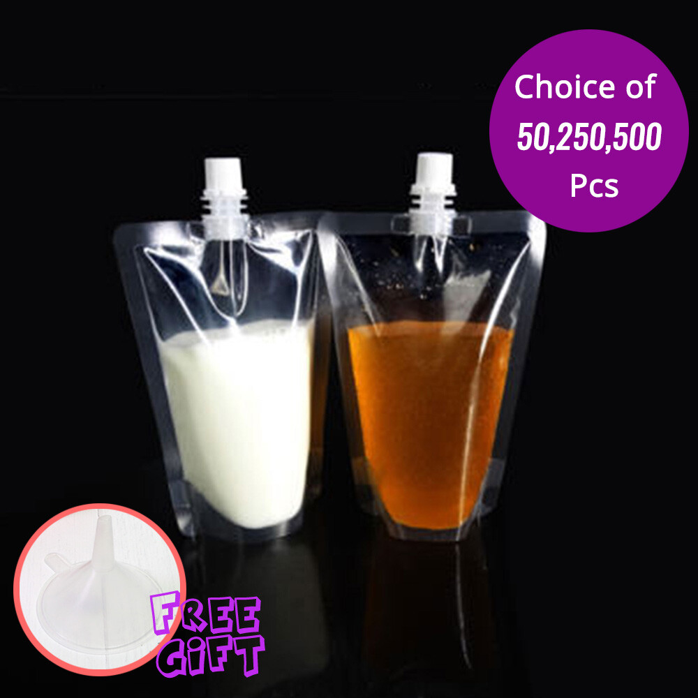 4x6in Clear Glossy Mylar Stand Up Drinking Pouches w/ Spout & Funnel(Free Gift)