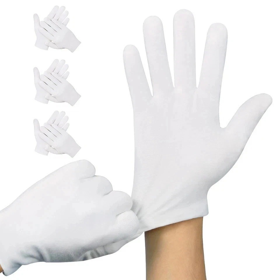 3 Pairs White Cotton Gloves for Dry Hands Sleeping, Moisturizing Spa Lotion Glov