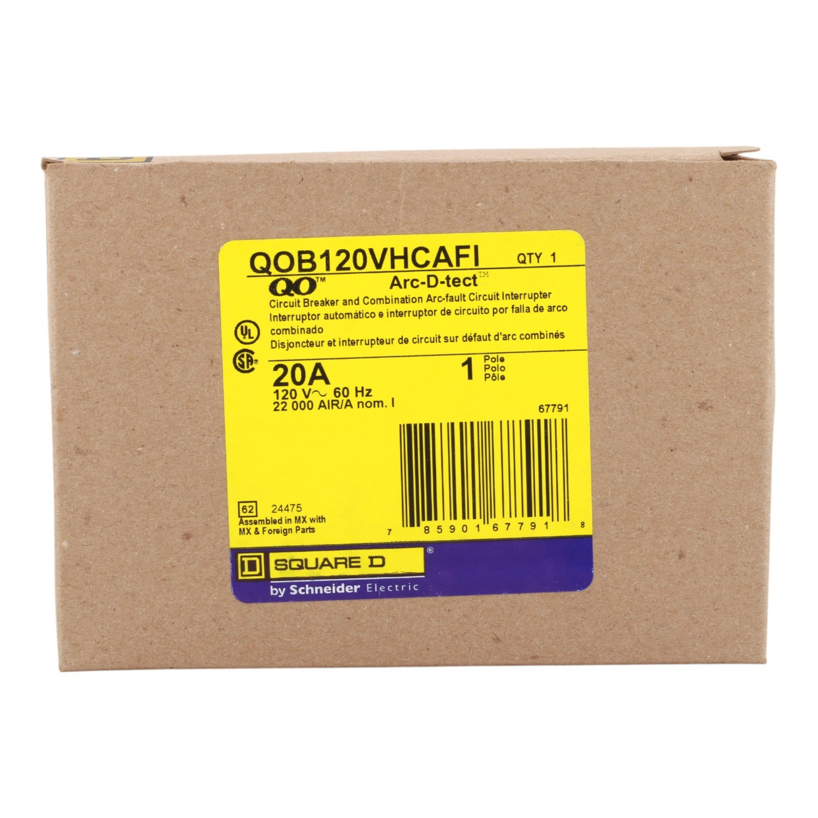 NEW SQUARE D QOB120VHCAFI 1 POLE 20 AMP 22kA AFCI Arc Fault Circuit Breaker