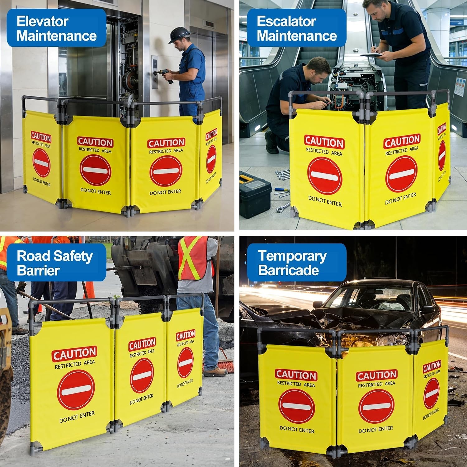 High-Visibility Yellow 3-Panel Security Barrier – Multi-Purpose Crowd Control