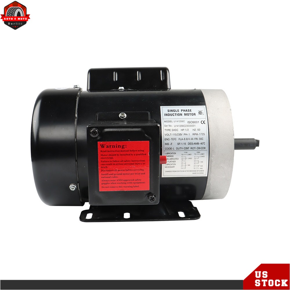 1/2HP 56C 1750RPM General Purpose Electric Motor 1Phase TEFC 60HZ 1.88” Shaft