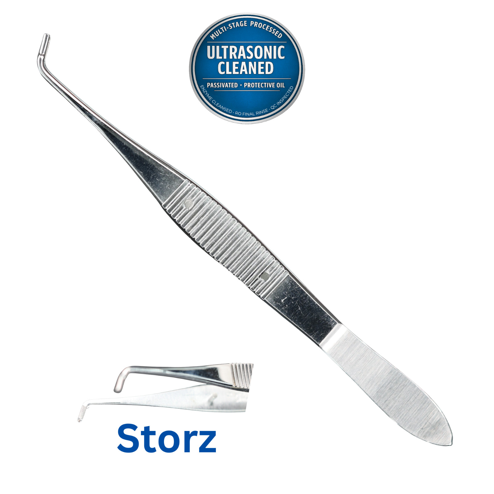 Storz E1818 Kelman-McPherson Corneal Suturing Forceps, Angled, 1×2 Teeth, 107mm