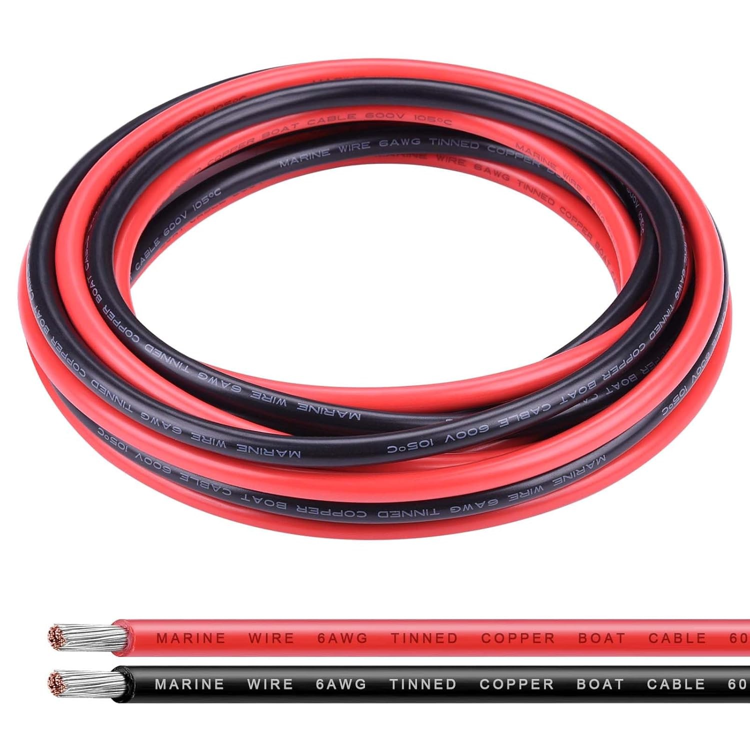 6 Gauge Wire,10Ft Black & 10Ft Red 6 AWG Tinned Copper Electrical Wire Cable,…