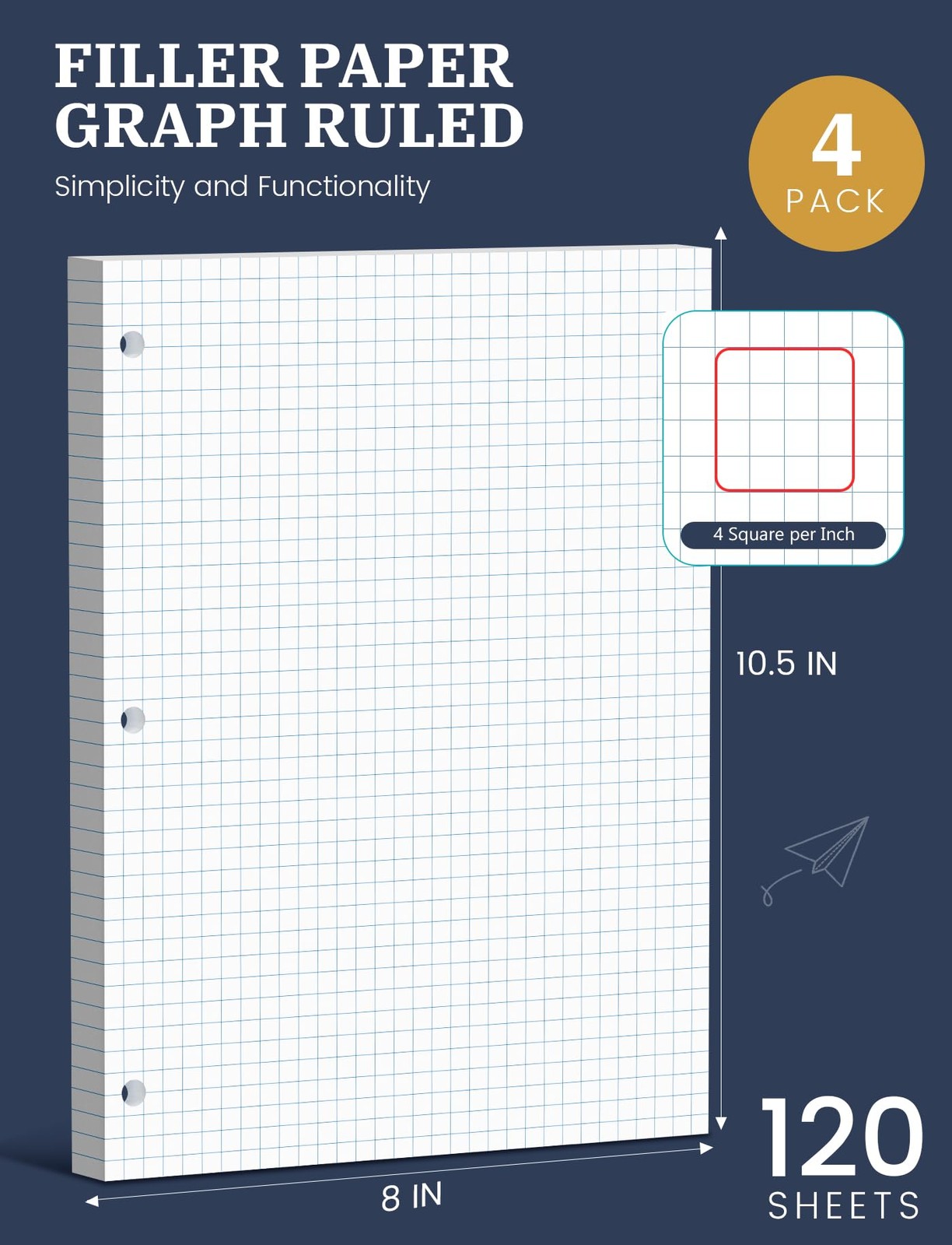 Graph Paper Loose Leaf, 120 Sheets Loose Leaf Paper, Binder Paper 8 x 10.5 in…