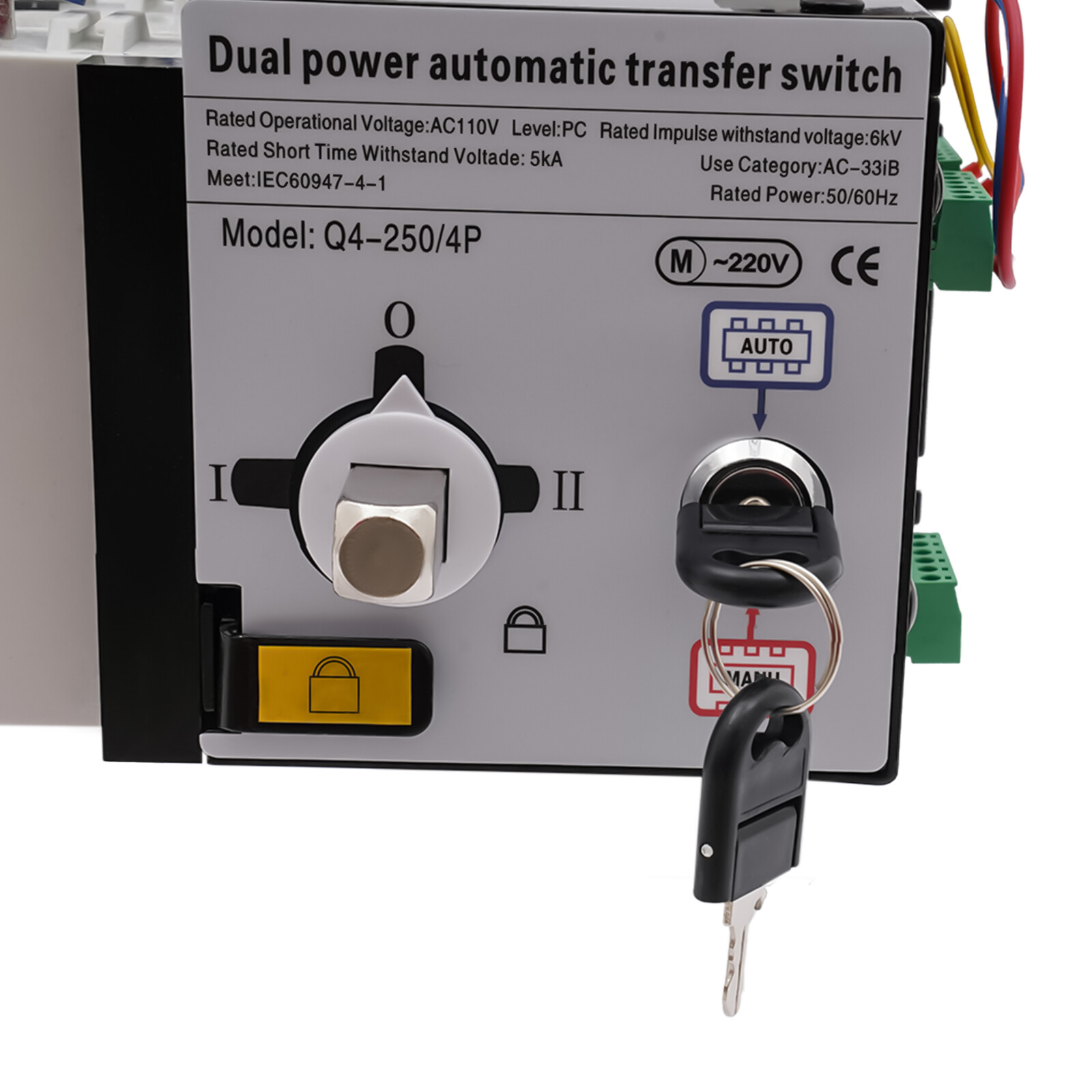 Dual Power Automatic Transfer Switch 250A 4P Auto and Manual Mode 340*130*118mm