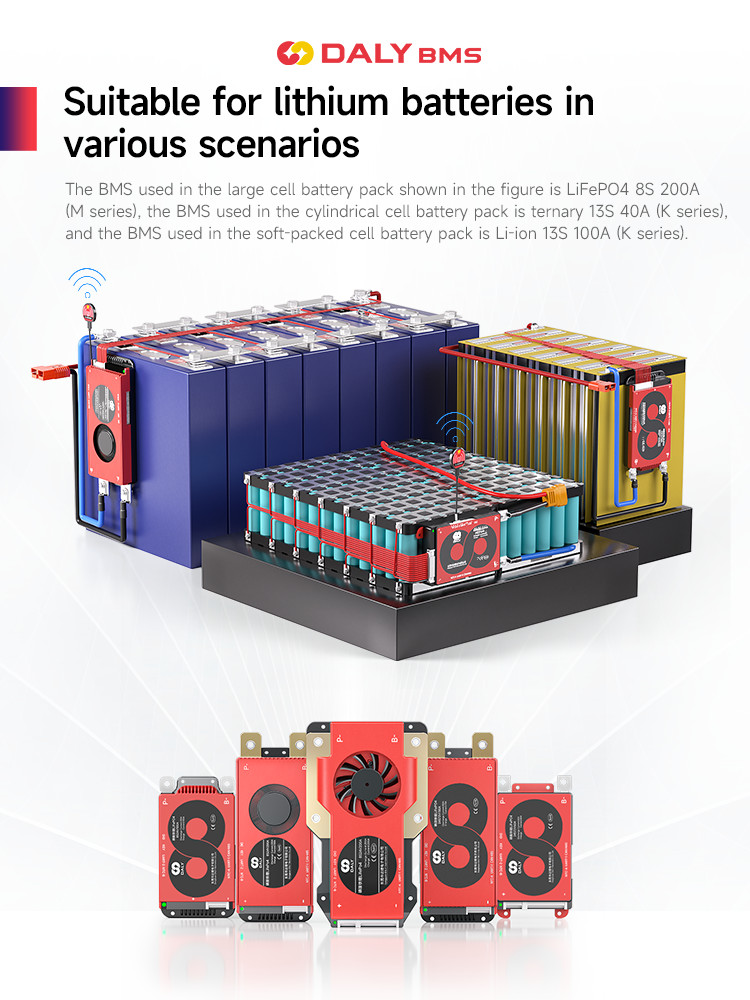DALY Smart BMS 3S to 24S 40-500A Li-ion LiFePO4 K M S Board For Lithium Battery
