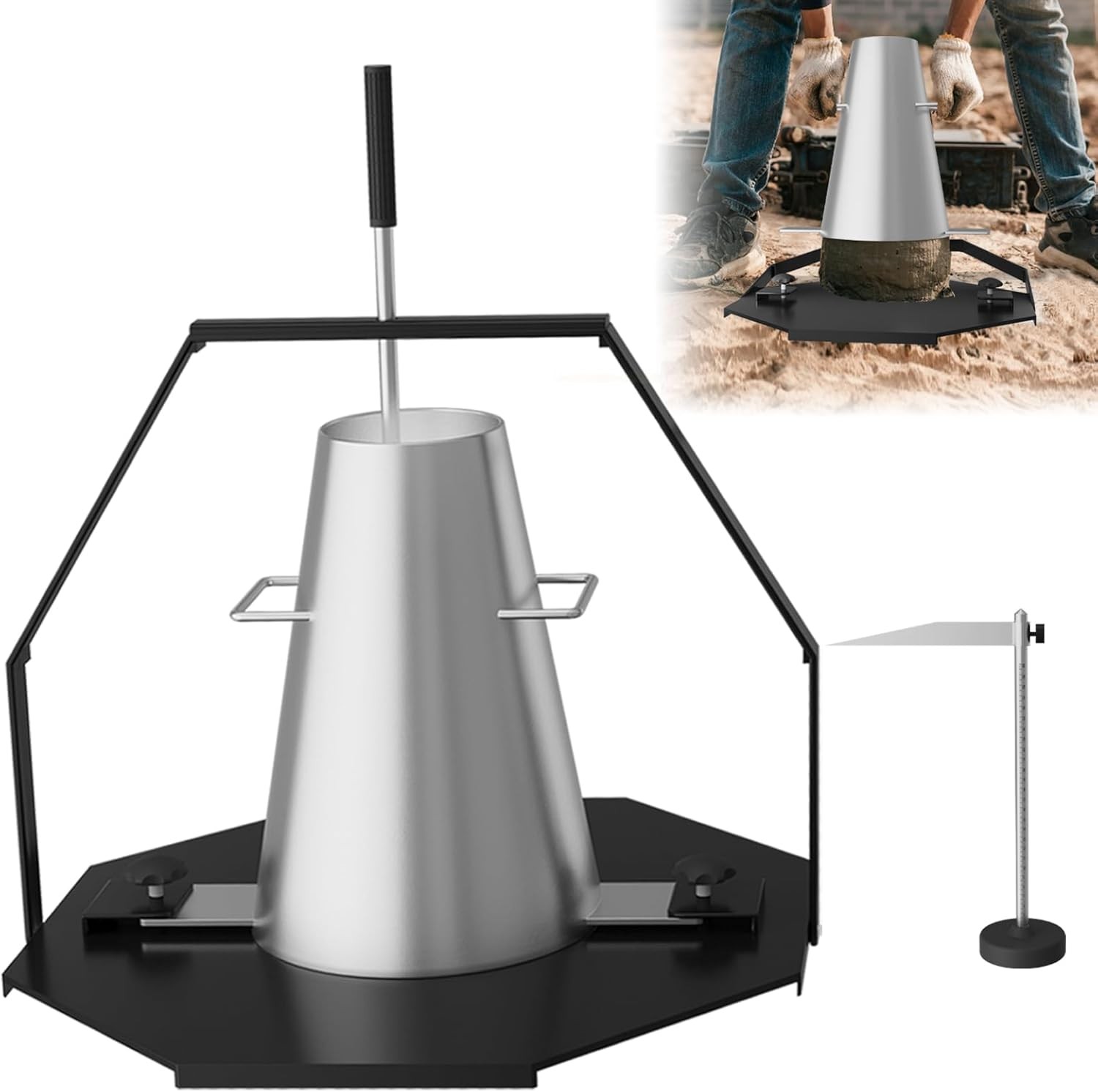 Concrete Slump Cone Test Kit, Heavy-Duty Slump Cone 12”L x 8”W Standard Size