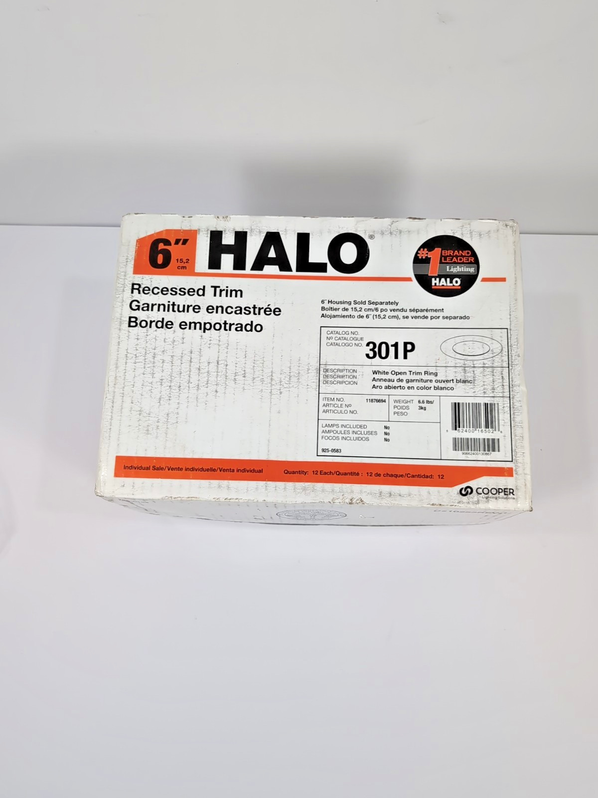 Halo 301P 6-inch Matte White Open Trim Rings for Recessed Fixtures Case of 12