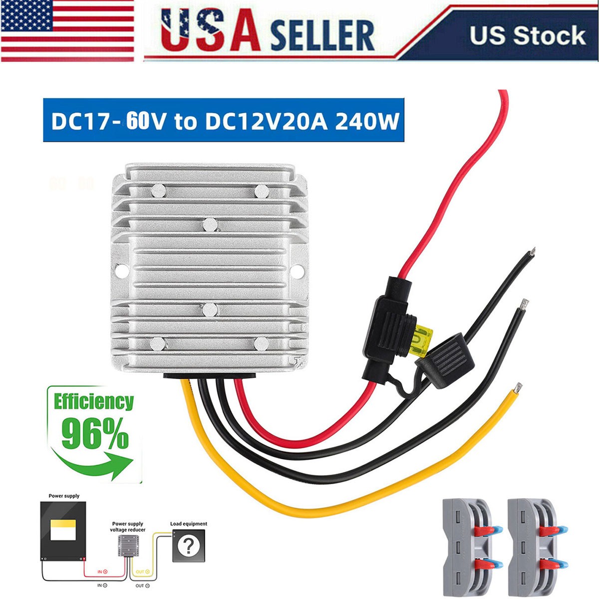 20A 240W DC 18V 20V 24V 36V 48V to 12V Step Down Voltage Converter with Fuse