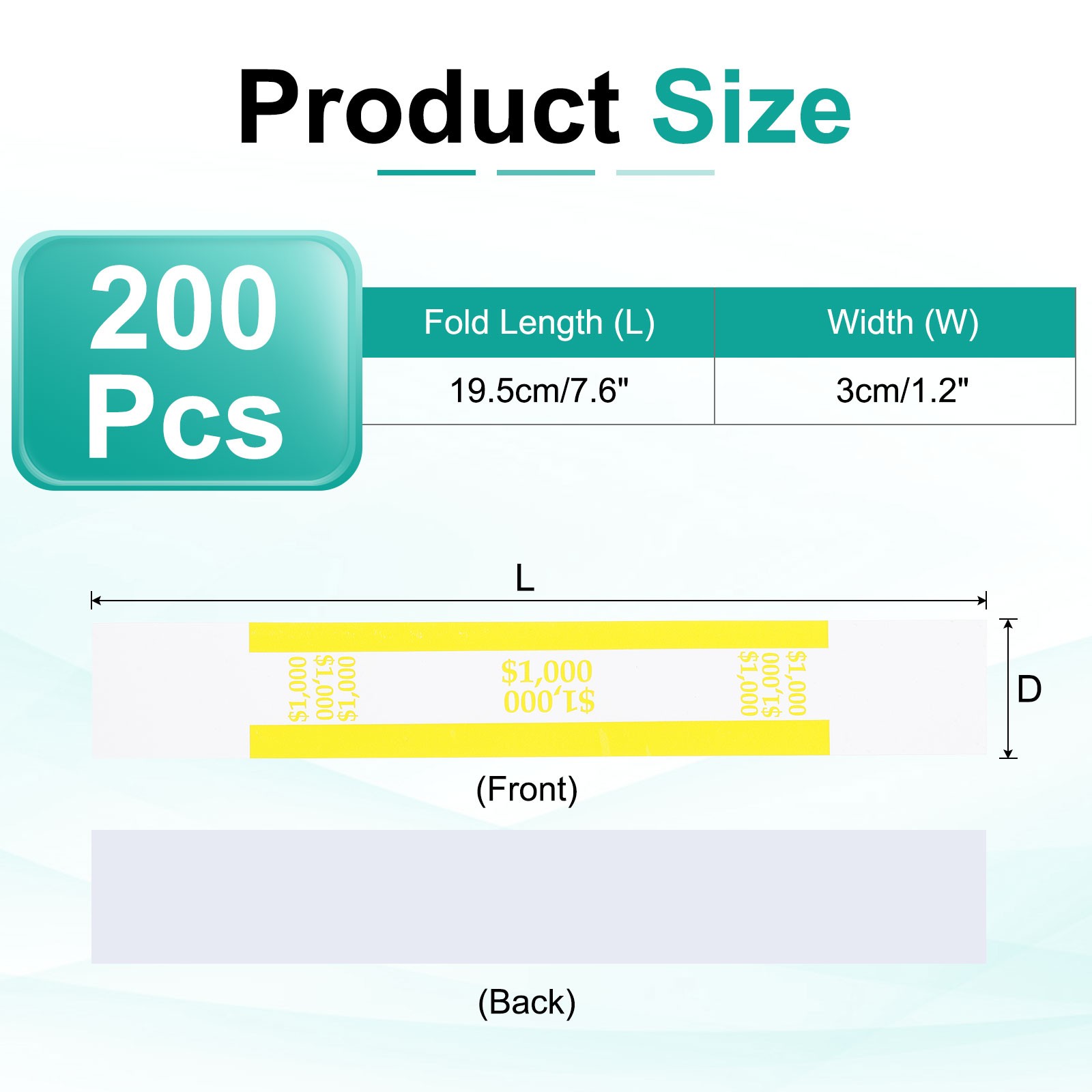 200Pcs Money Band 1000 Dollar Money Bill Wrapper Self-Adhesive Bill Band Yellow