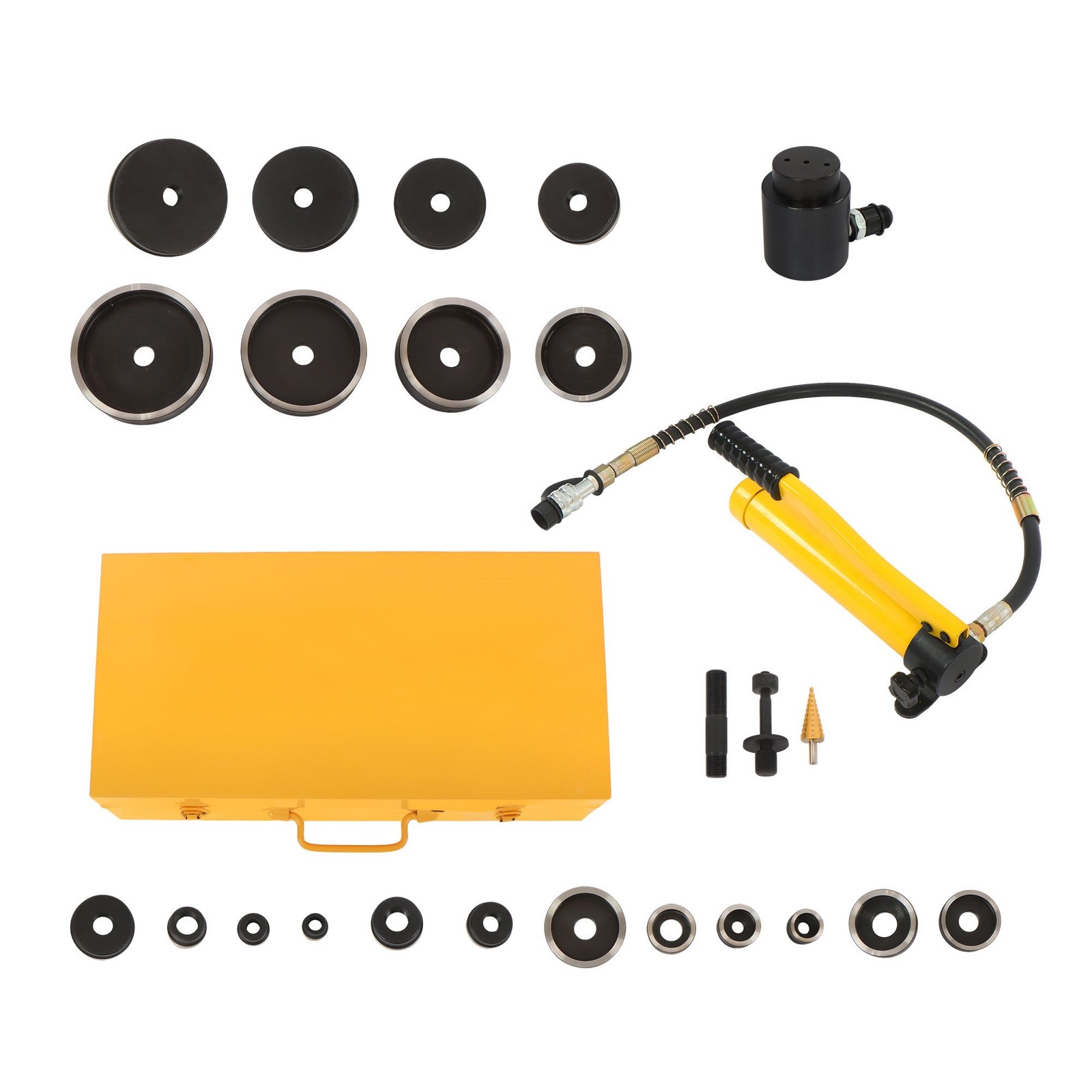 15 Ton Hydraulic Knockout Punch Driver Kit Hole Tool 1/2″-4″ with 10 Dies