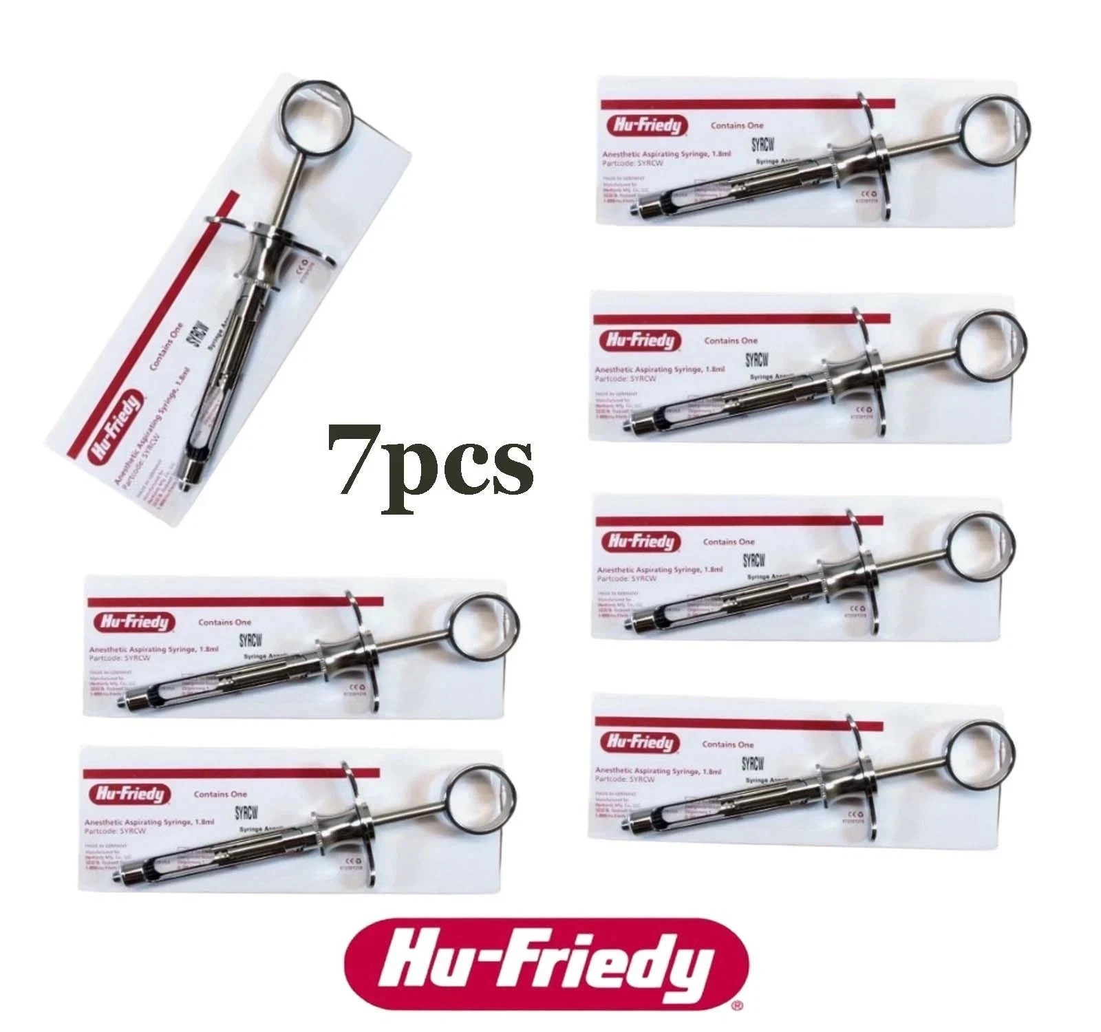 Lot of 7x Hu-Friedy CW Style Dental Anesthetic Aspirating 1.8ml Syringe SYRCW