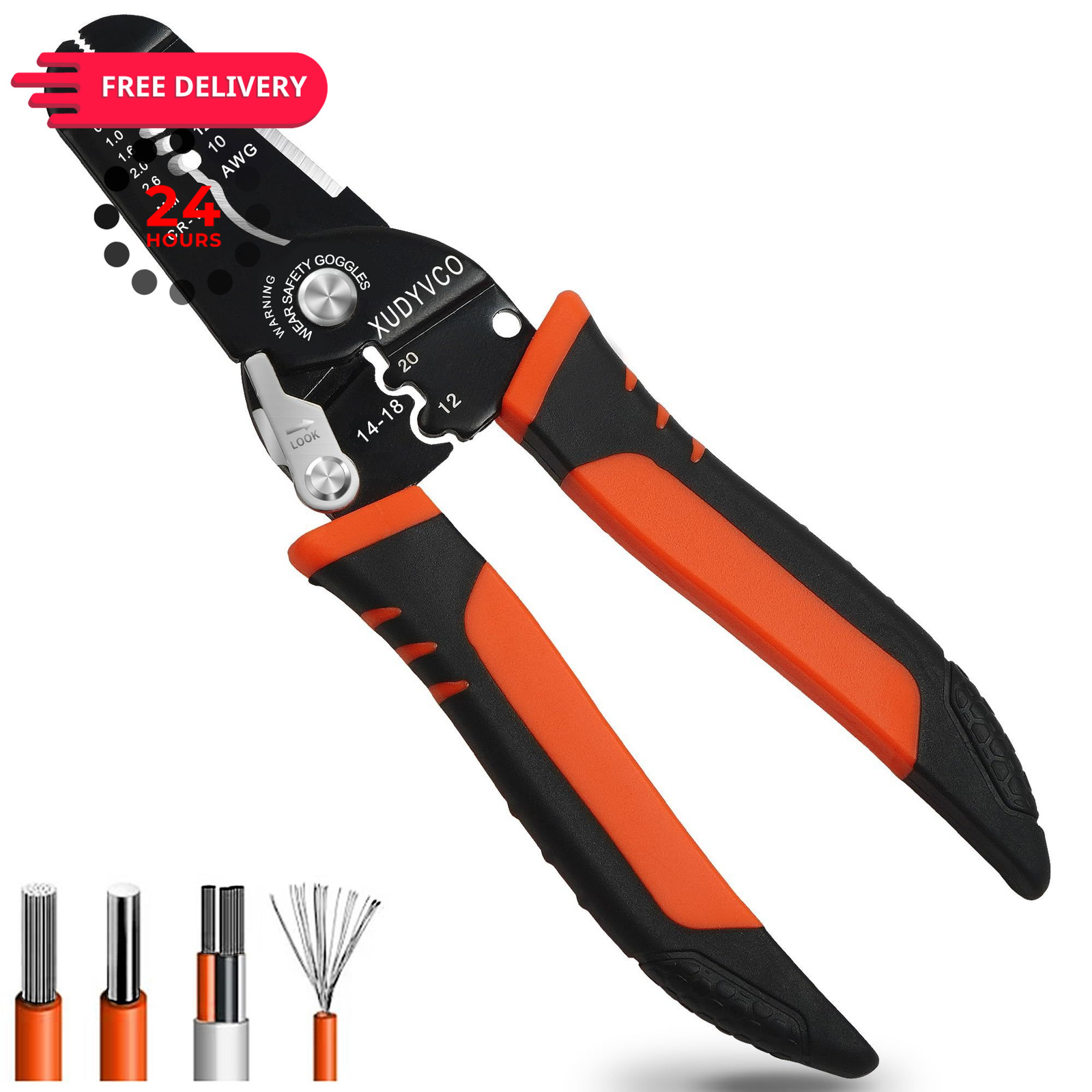 XUDYVCO 5-In-1 Wire Stripper Tool, 3rd Generation 7 INCH, Orange and Black