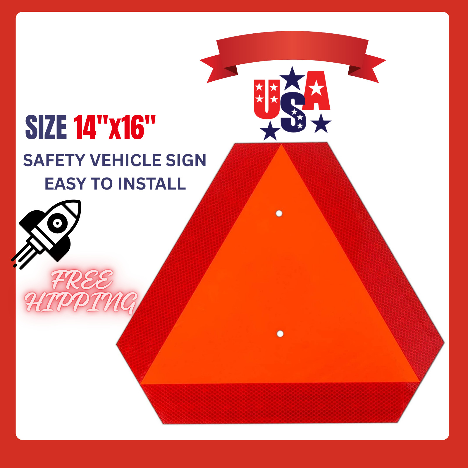 Reflective Slow Moving Vehicle Sign | 14″ x 16″ Heavy Duty Triangle for Tractors