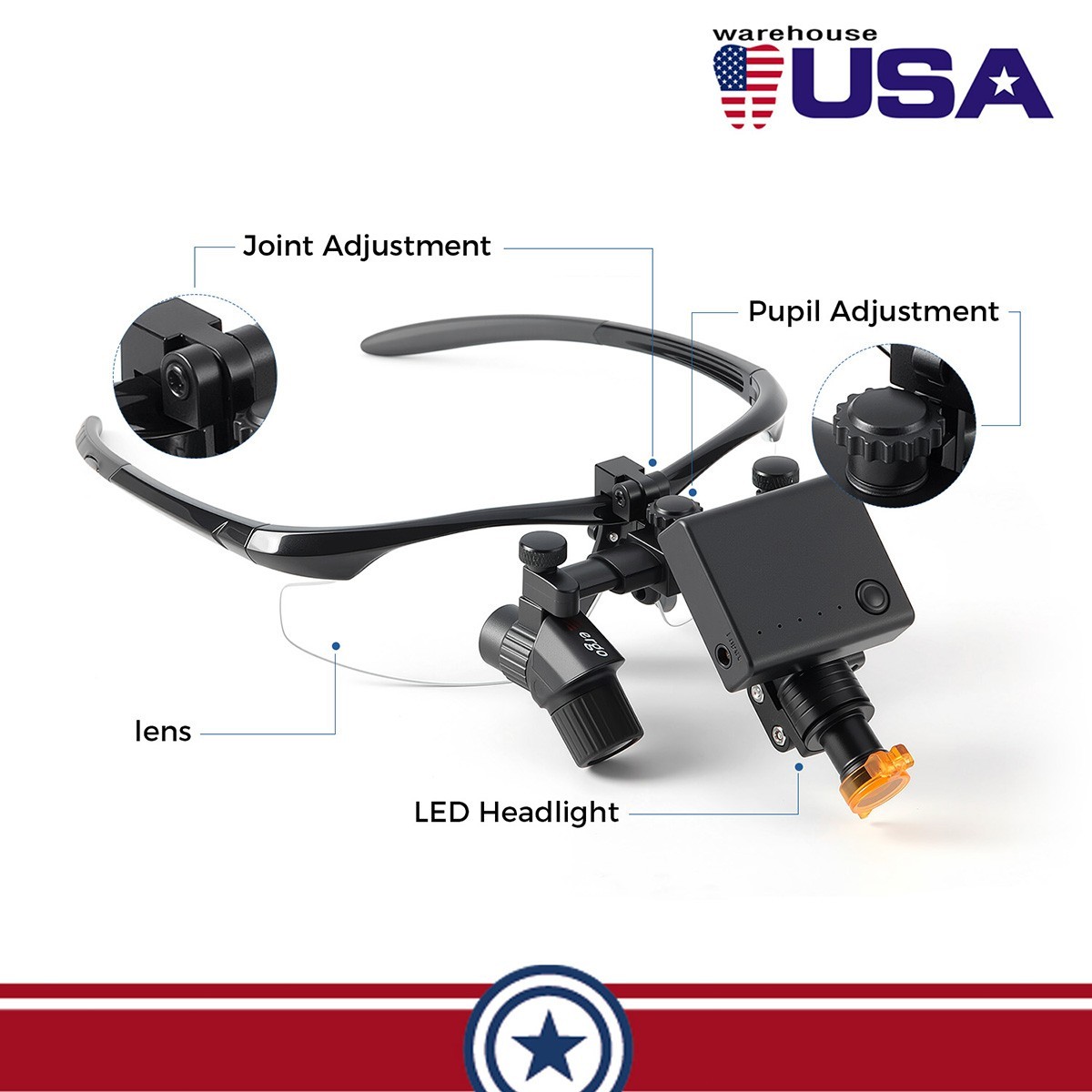 4.0X Dental Loupes Medical Ergo Surgical Magnifier+5W LED Surgical Head Light