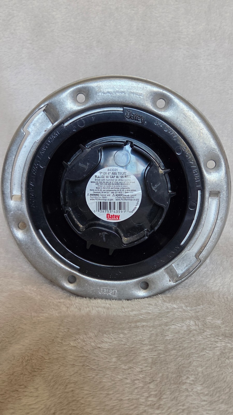 Oatey 43591 ABS Toilet Closet Flange 3″ or 4″ with Stainless Steel Ring & Cap