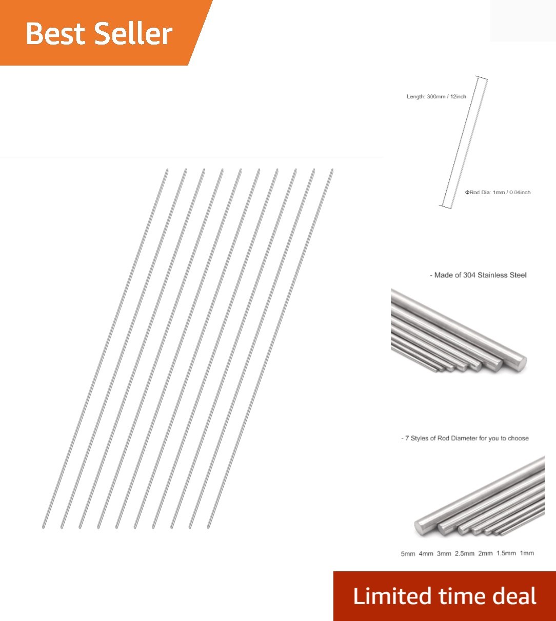 Craft-Ready 10pcs Stainless Steel Round Rods – 1mm x 300mm for Model Engineering