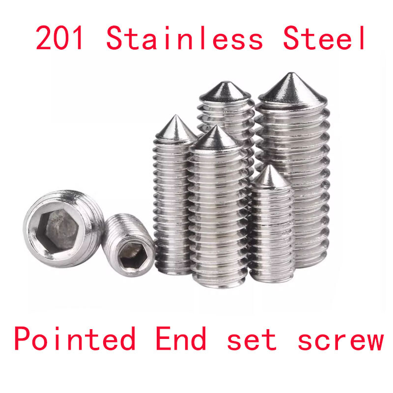 M6 M8 SUS201 Steel Allen Set Screws Hex Socket Pointed End Machine Meter Screw