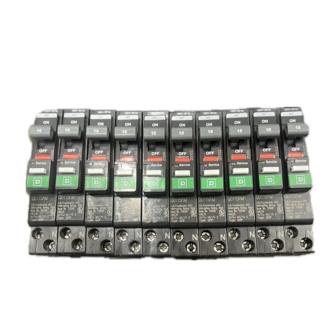 Lot of 10 PCS Square D QO115PAF – 1P – 15A – AFCI Circuit Breakers