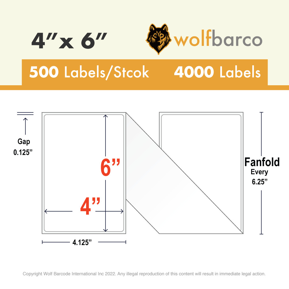 4000 Fanfold 4×6 Direct Thermal Shipping Barcode Mailing Label – Zebra 2844 US