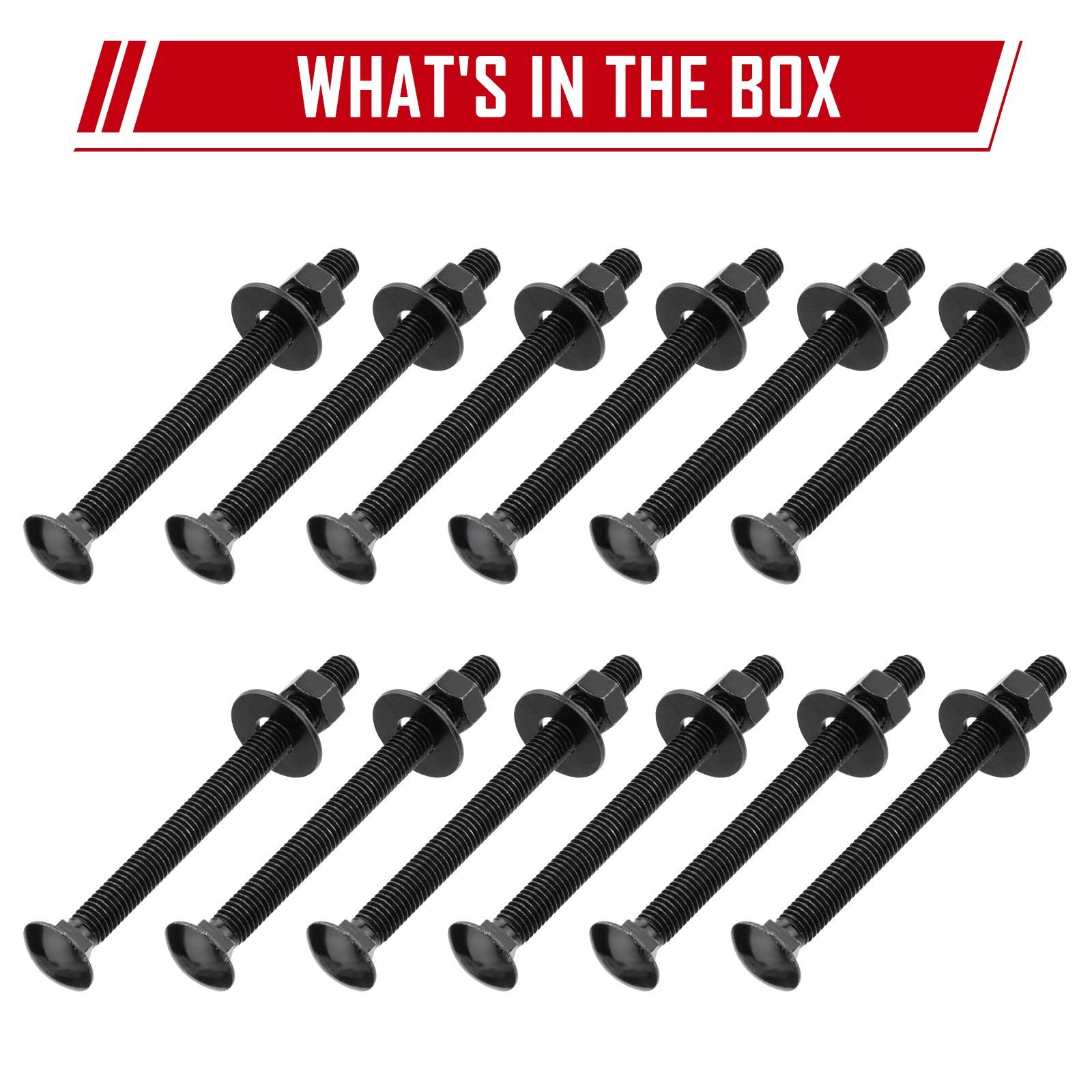 SPARKWHIZ 1/2 ” x 8 ” Carriage Bolt Kit Includes 12 Bolts 12 Washers & 12 Nuts