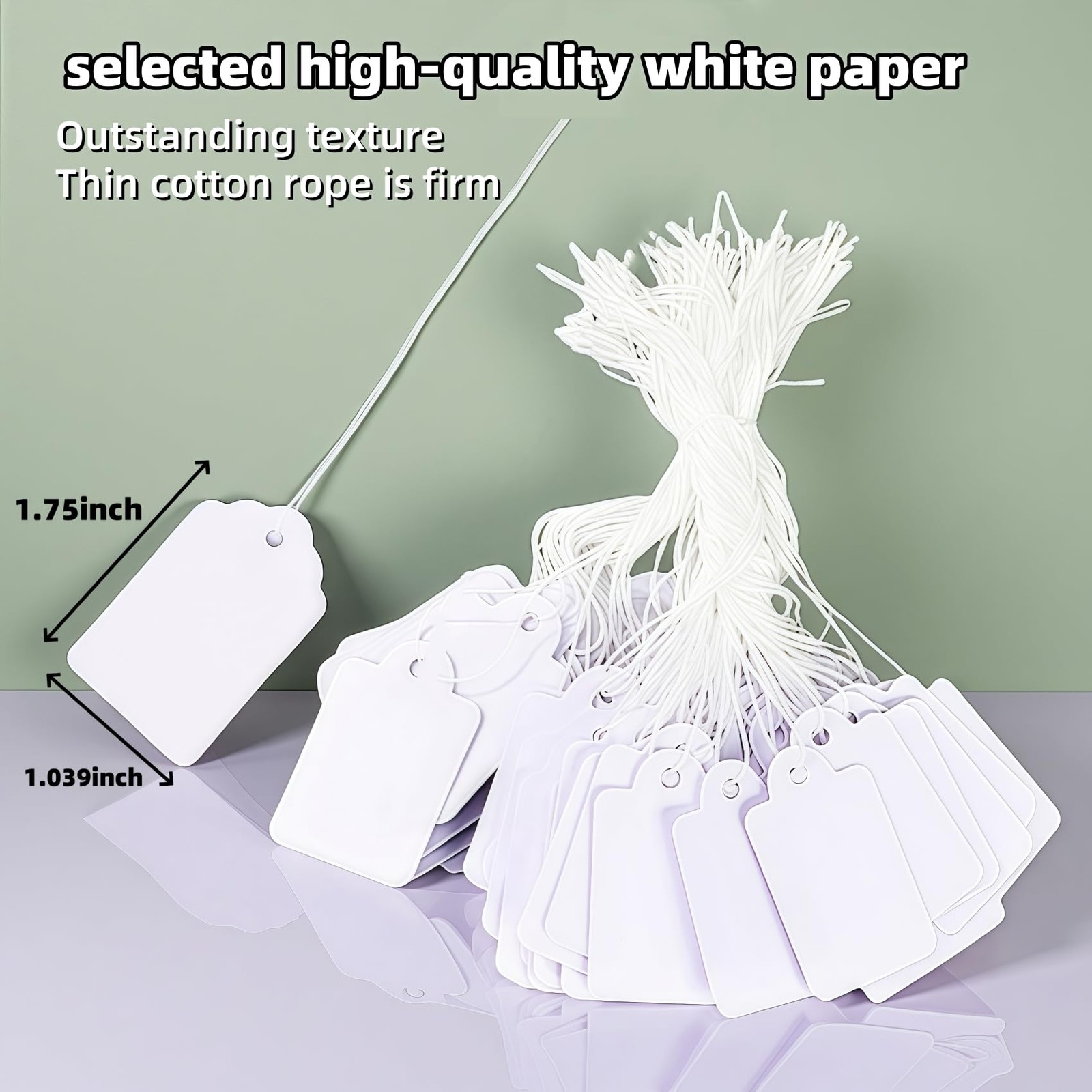 1000 Blank White Merchandise Price Tags with Strings Size #5 Retail Strung Labe