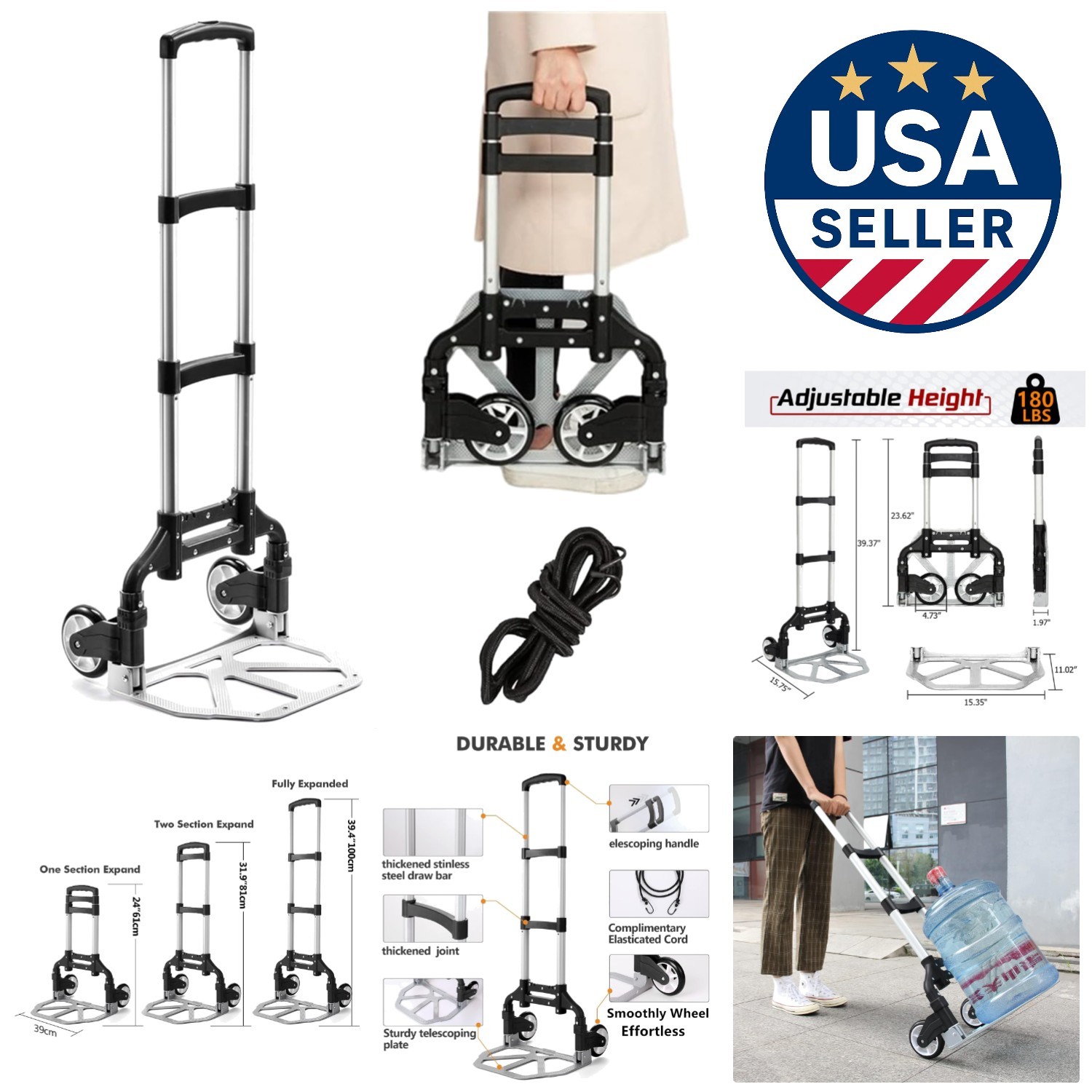Heavy Duty Aluminum Folding Hand Cart – Lightweight 5.73 lbs for Easy Handling
