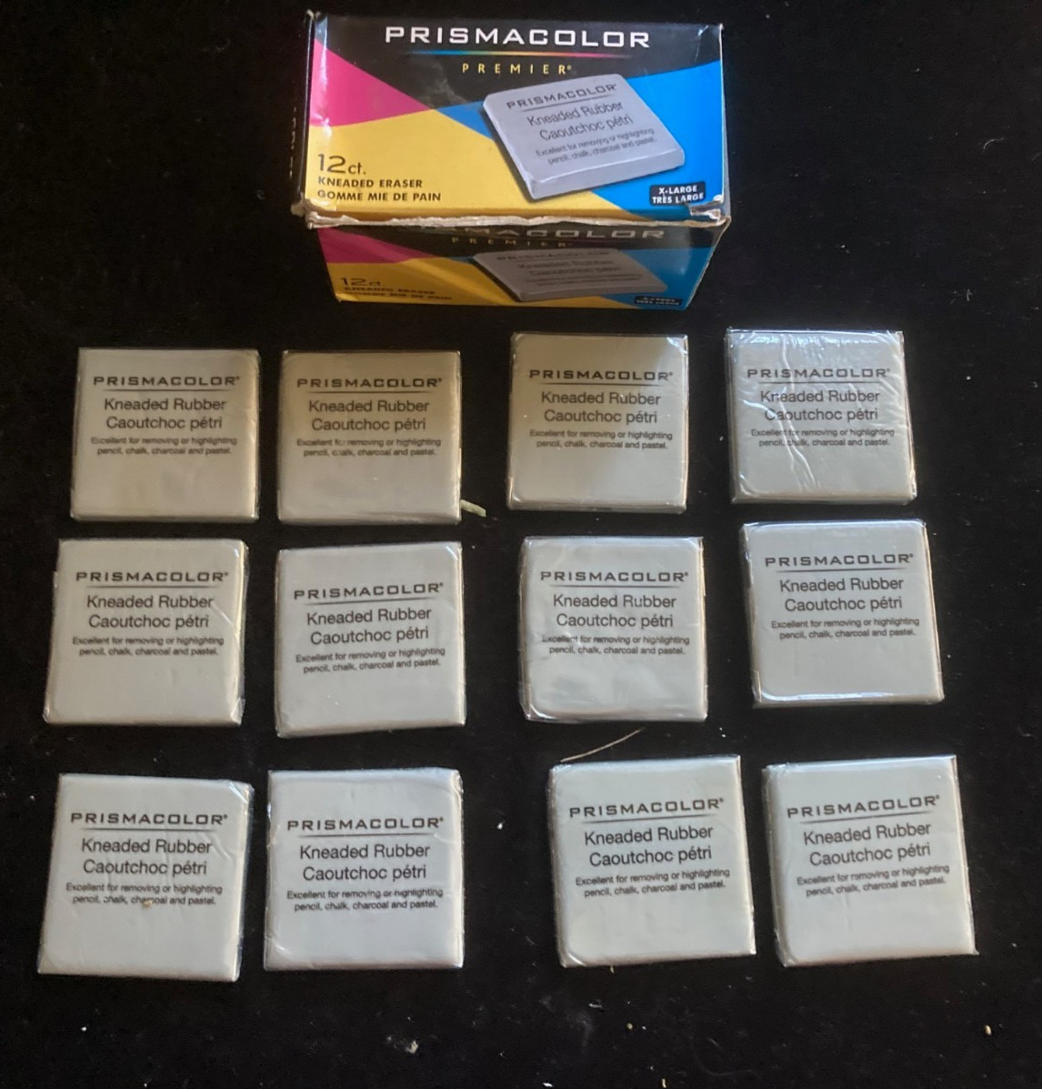 Prismacolor Premier X -Large Kneaded Eraser, 2 x 2 Inches, Gray, Pack of 12