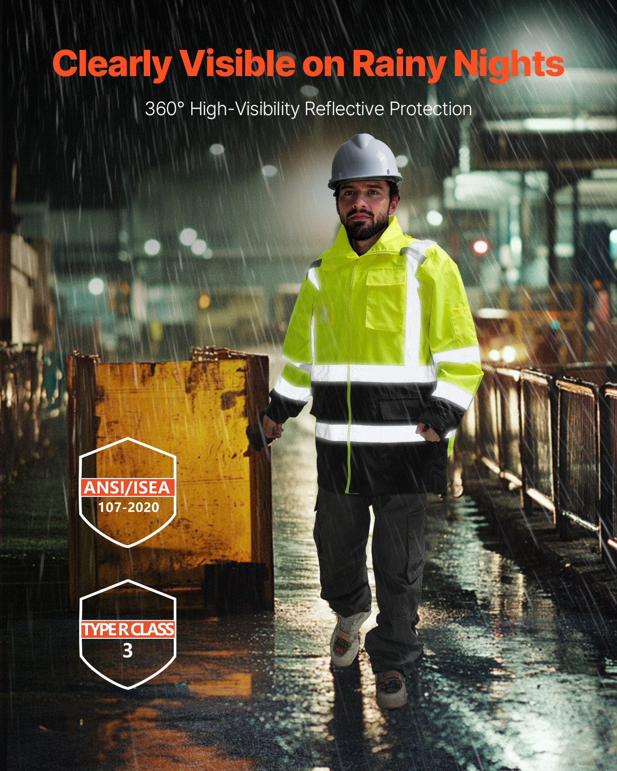 High Visibility Reflective Safety Jacket Waterproof Hoodie Yellow with Black L