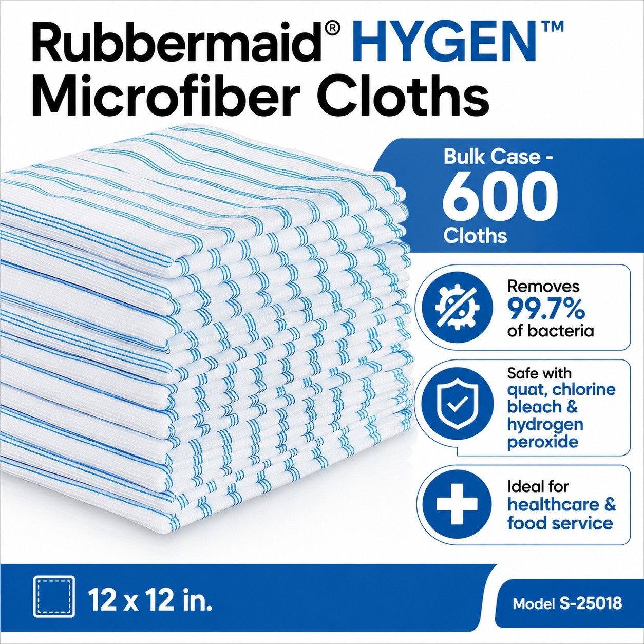 Rubbermaid HYGEN 60JA03 Disposable Microfiber Cleaning Cloths 12×12 600 Pack