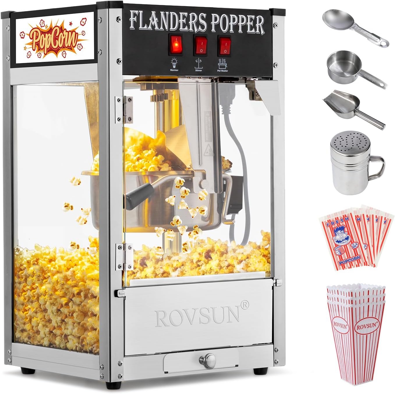 ROVSUN 32 Cups Black Antique Style Popcorn Popper Machine 8 oz Toptable Bar New