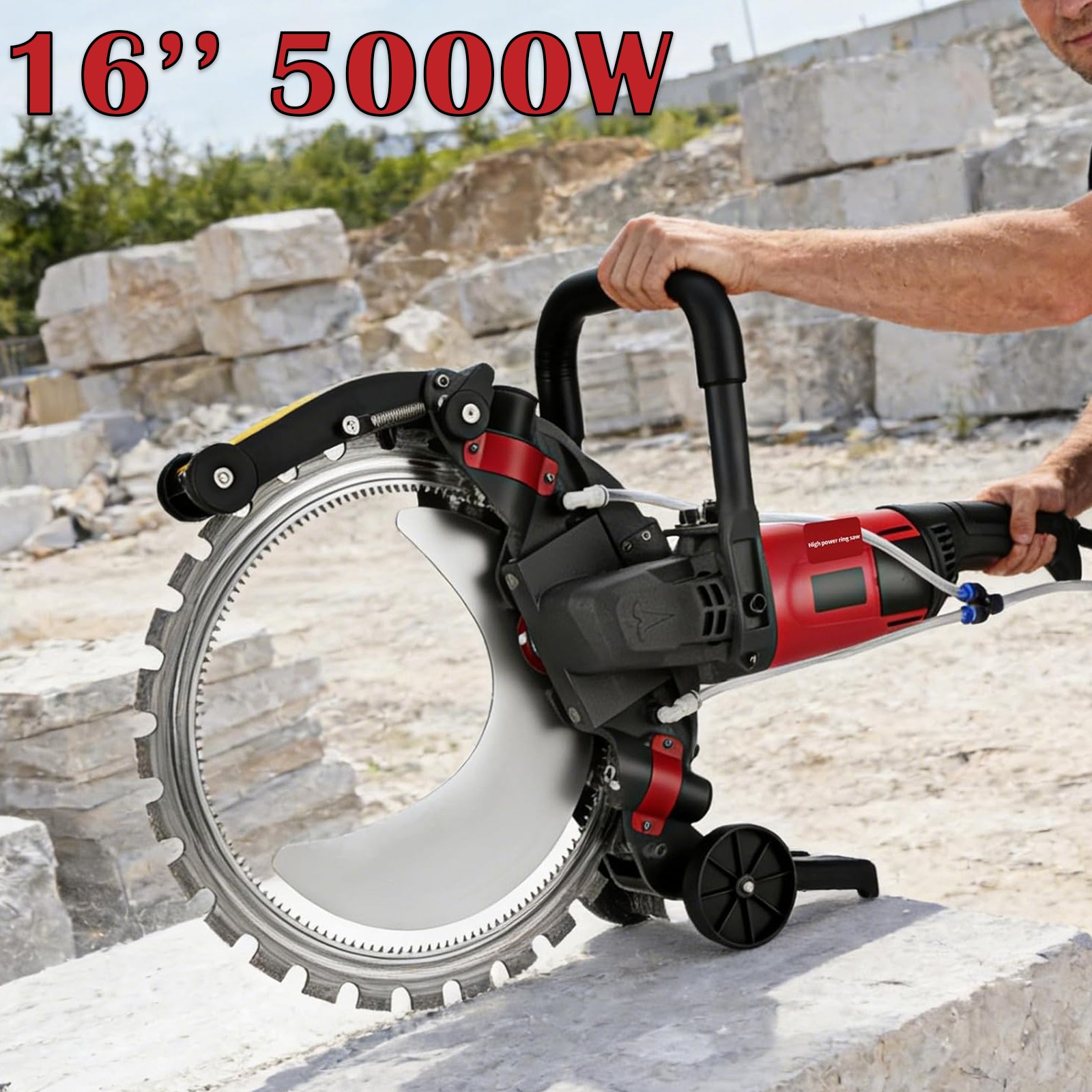 16″ Electric Concrete Saw Cutter 5000W Wet Dry Masonry Cut Saw with Water Pump