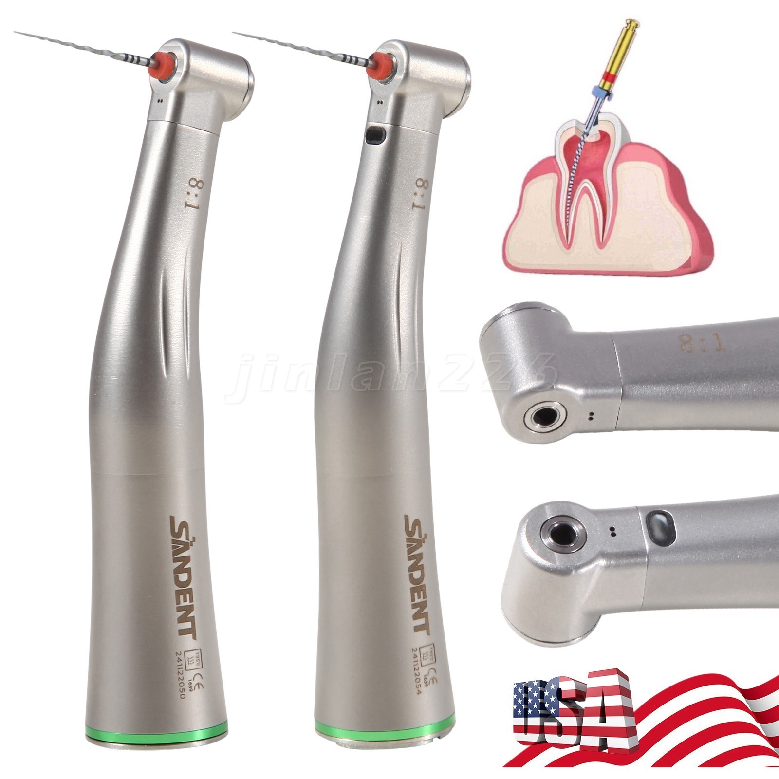 Dental 8:1 Endo Handpiece For Promark Endodontic Contra Angle (LED Fiber Optic)