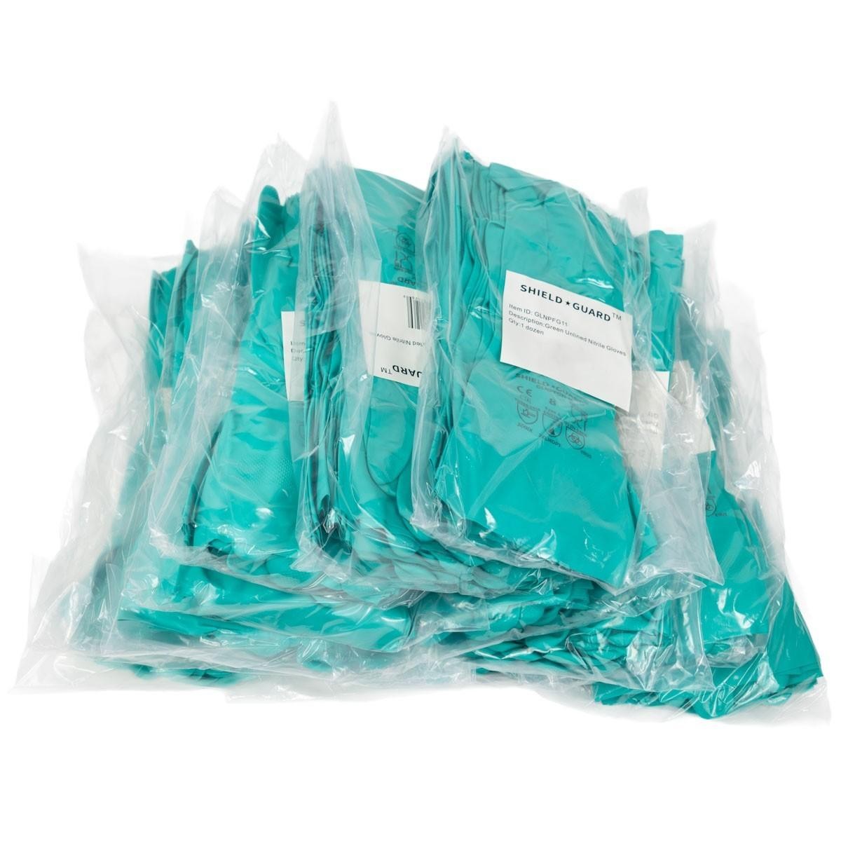 12 Pairs Green Chemical Resistant Diamond Textured Nitrile Gloves Industrial/2XL