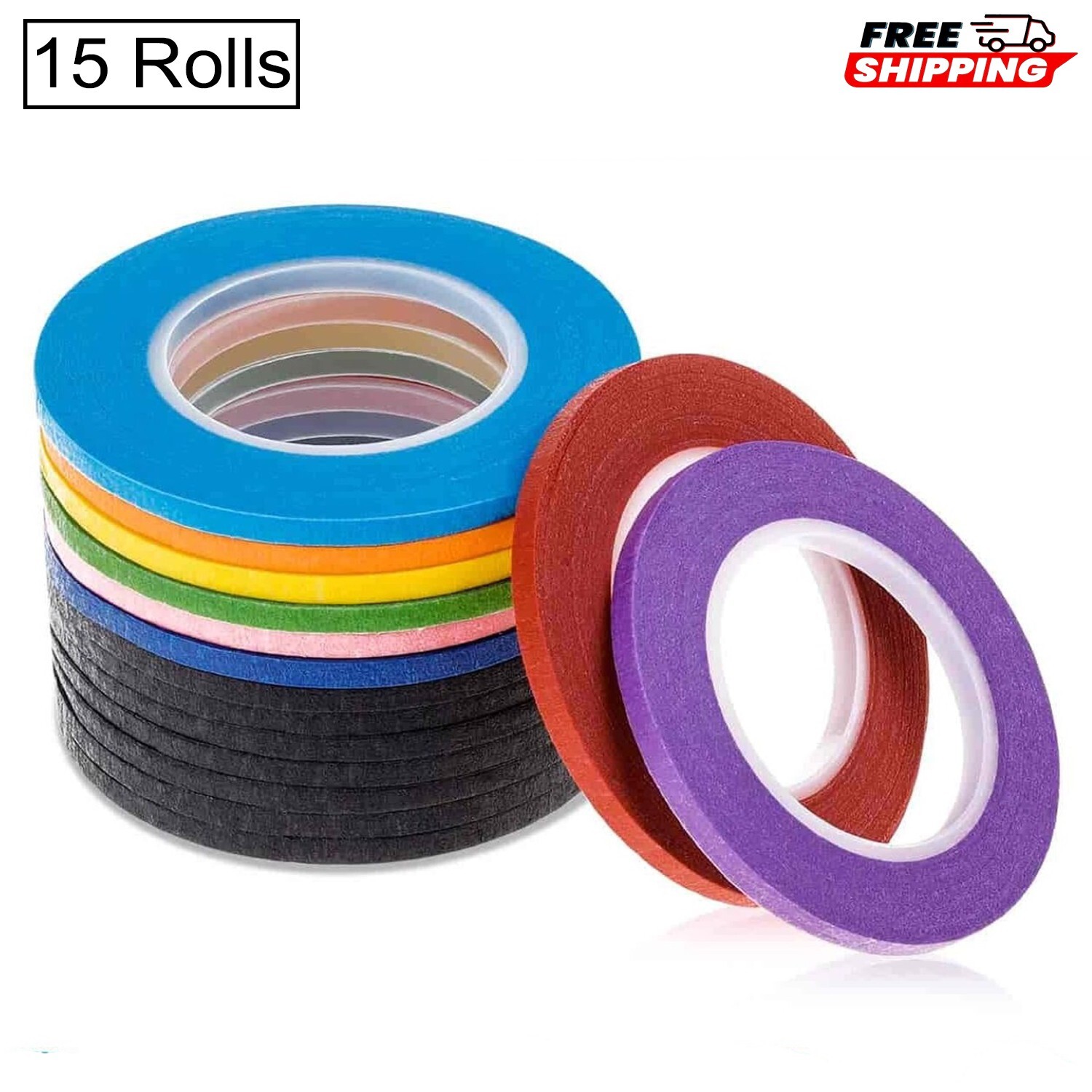 15 Rolls 1/8″ Whiteboard Pinstripe Art Tape Dry Erase Grid Lines Assorted Colors