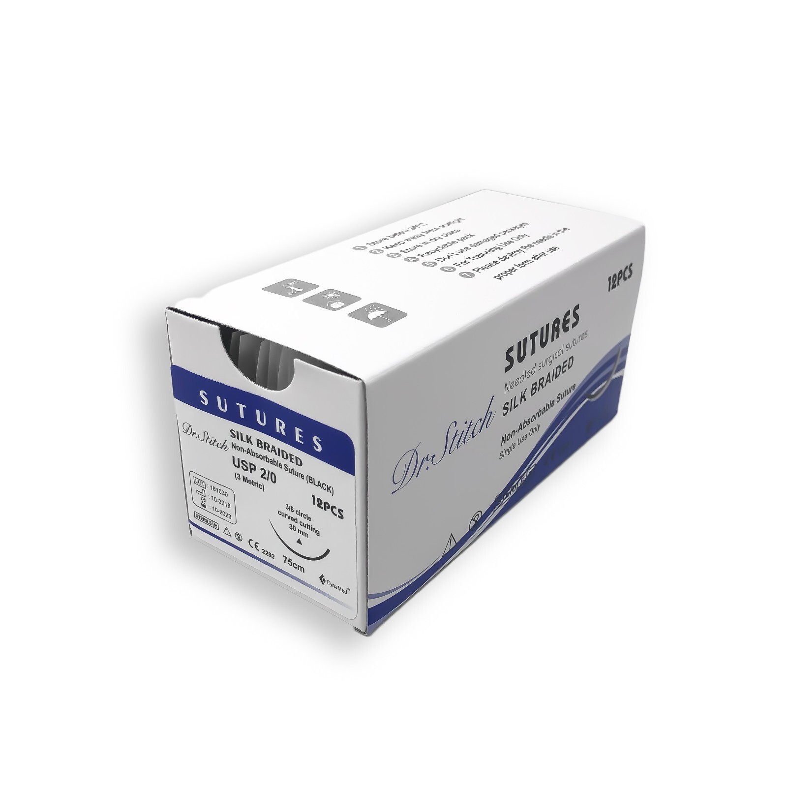Silk Braided Training Stitch Sutures , Pack of 12, Sterile, Ready Pack