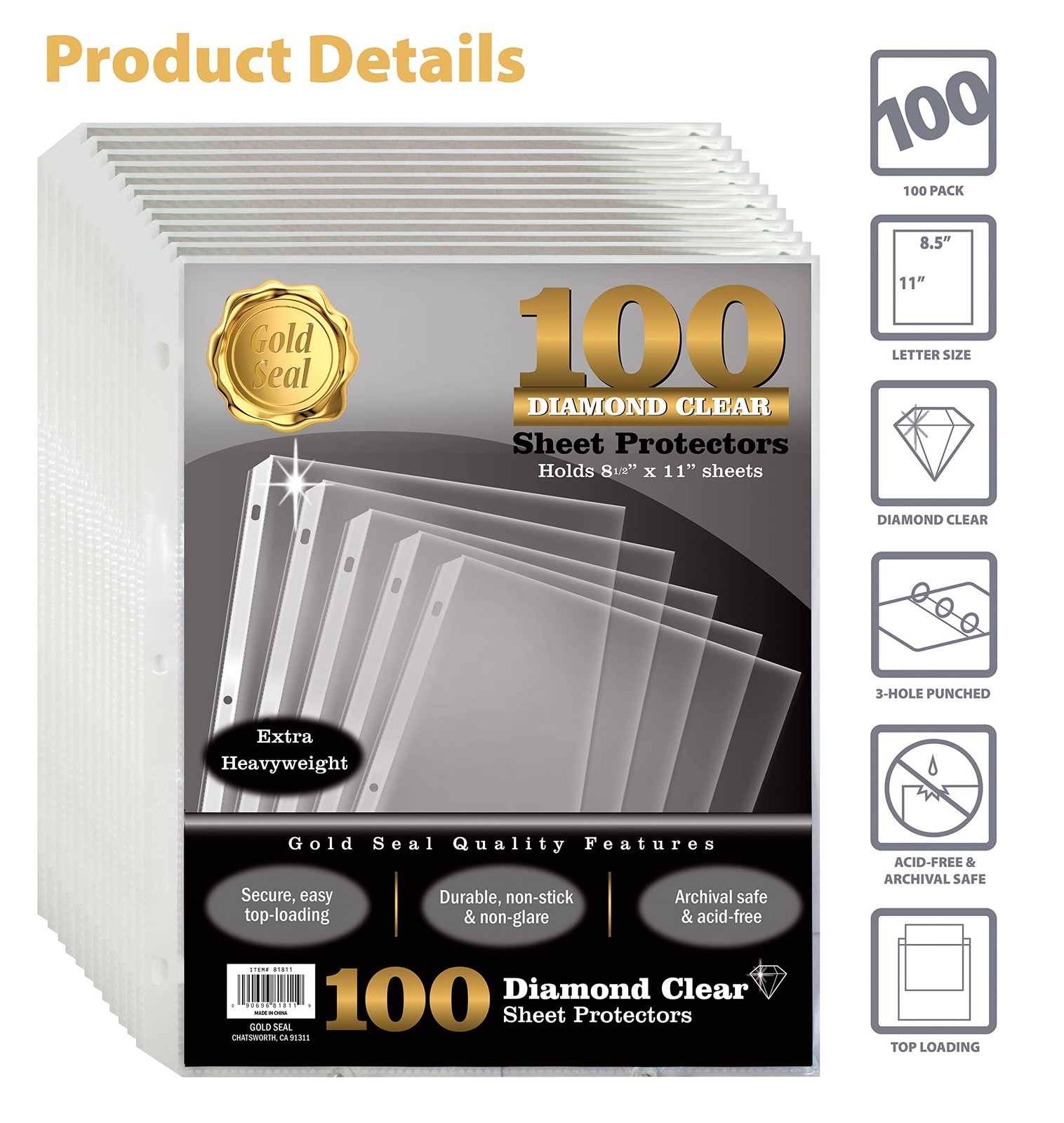 100 Count Diamond Clear Extra Heavyweight Sheet Protectors, 4 mils Strong,8.5…