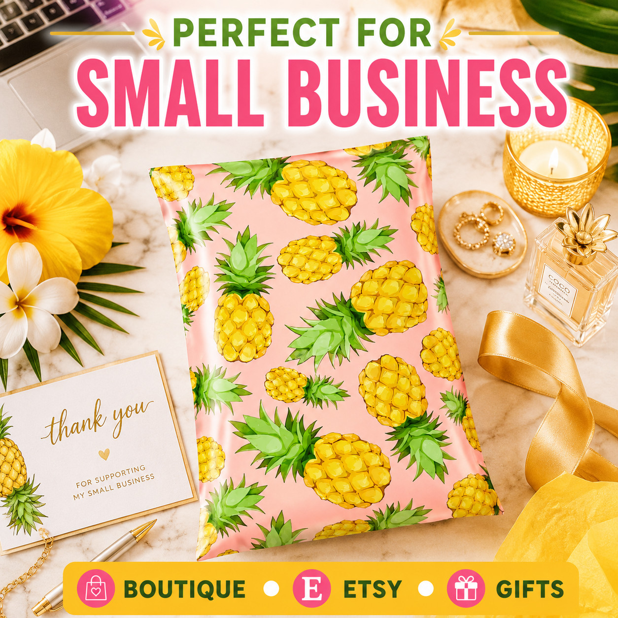 6×9 Pineapple Designer Poly Mailers Self Seal Shipping Bags Boutique