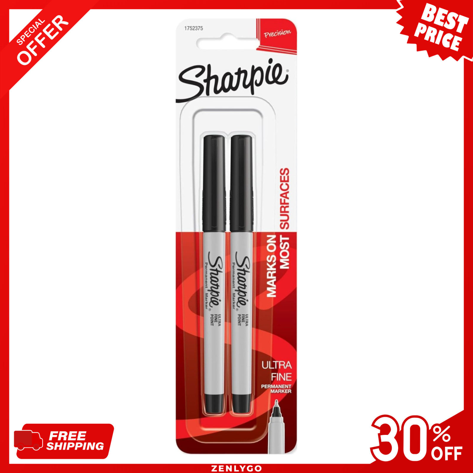 SHARPIE 37161PP Permanent Markers, Ultra Fine Point, Black, 2 Count