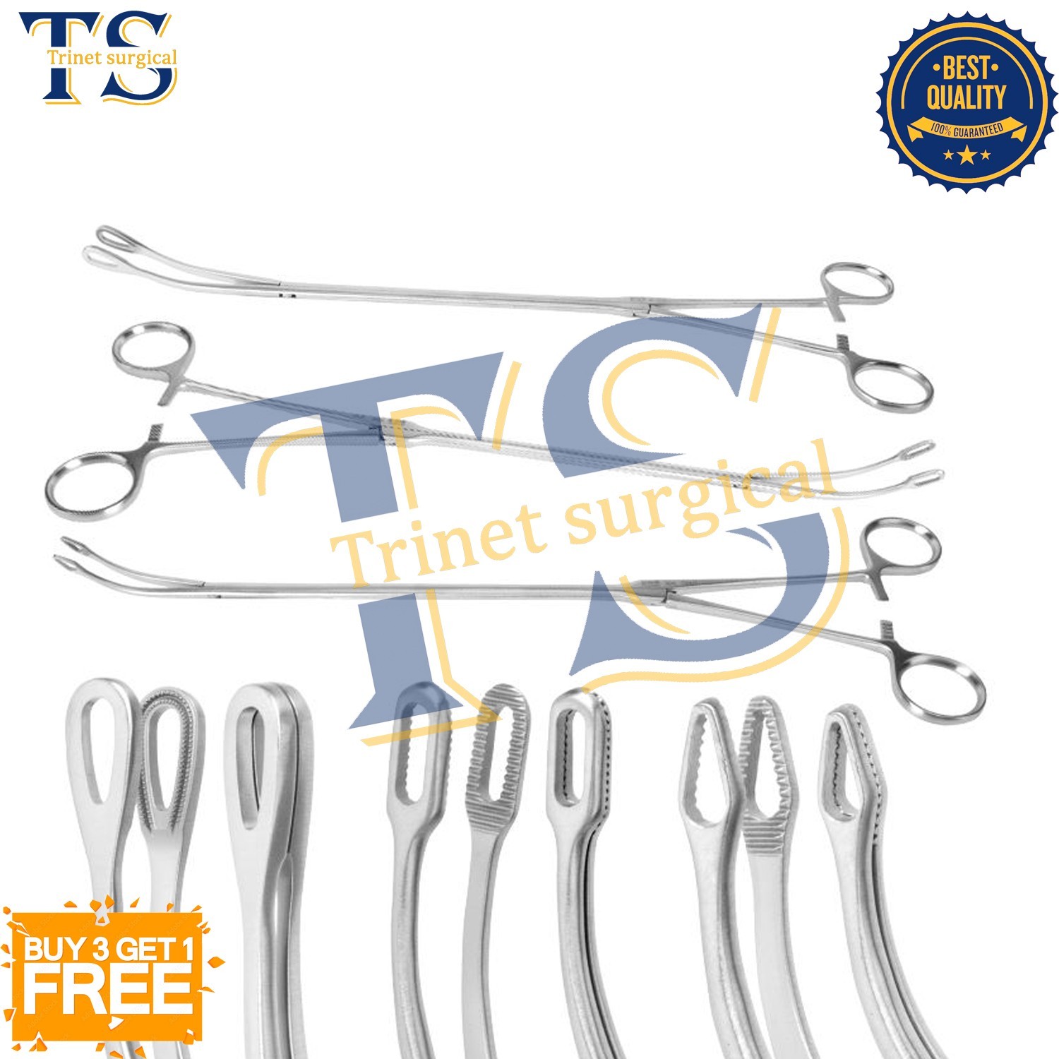 MIS Sponge Forceps Set 3pcs 360mm x 10mm | VATS Thoracoscopic Surgical Tools
