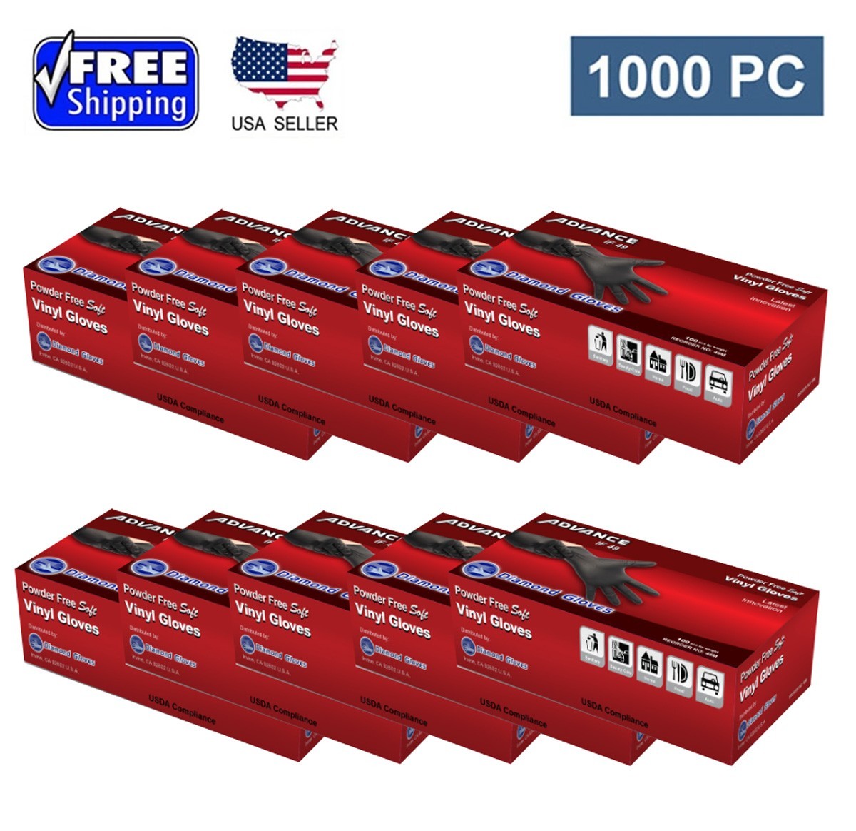 Advance Black Vinyl Gloves Power Free , Case Of 1000 PCs Small 5 Mil