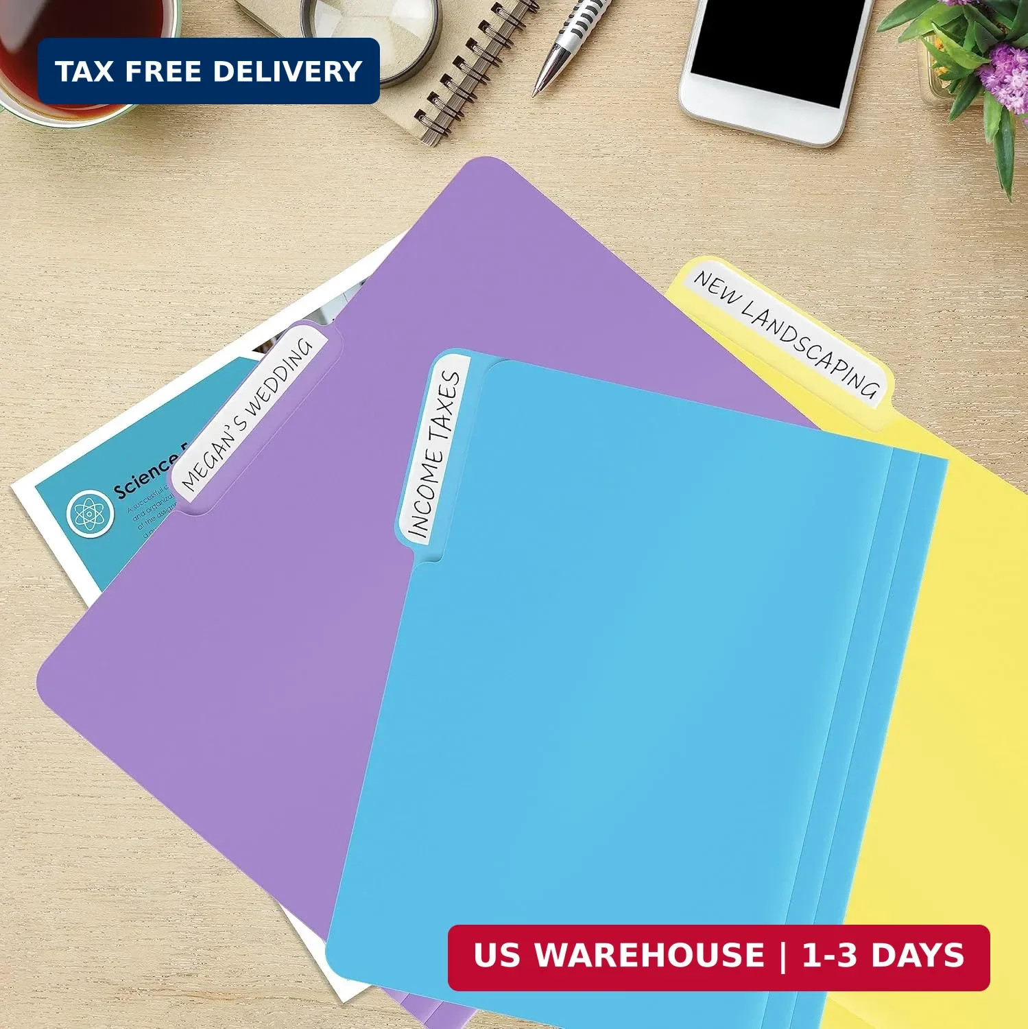Better Office Products Heavyweight Poly Folders File, 1/3 Cut Tabs, 12 Pack, Ass