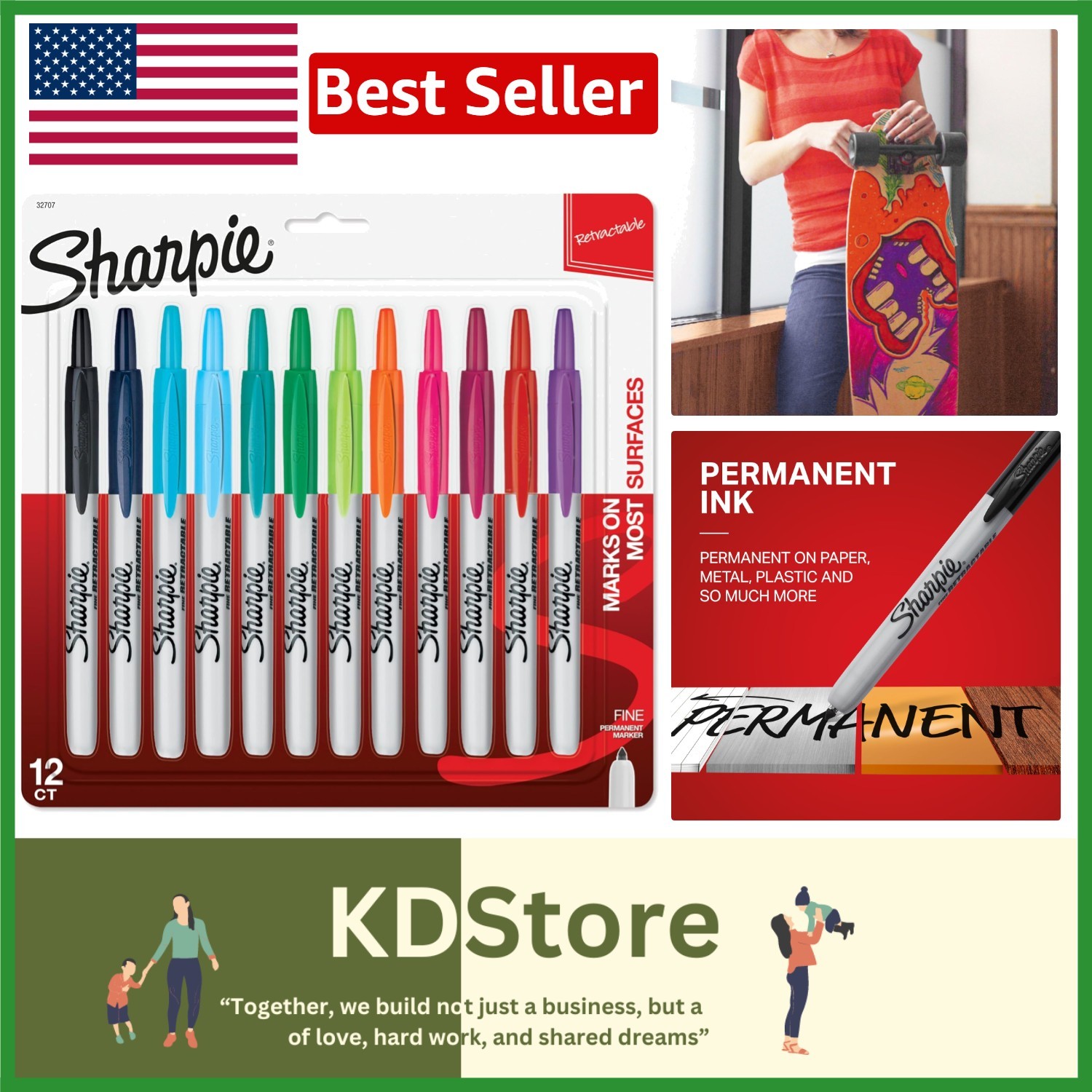 All-Purpose Retractable Fine Tip Permanent Markers – 12 Assorted Vibrant Shades