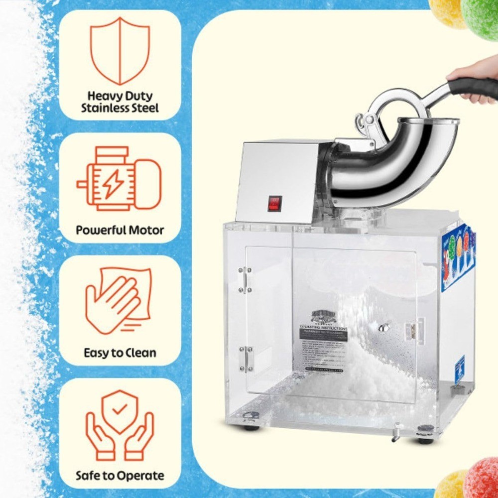 Commercial Snow Cone Machine Acrylic Ice Crusher Shaves 500lbs Per Hour for
