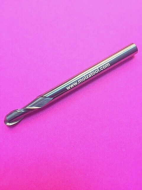 CARBIDE BALL NOSE END MILL 1/4″ DIAMETER 3/4″ LOC 2 FLUTE 3″ OAL 30 DEG HELIX
