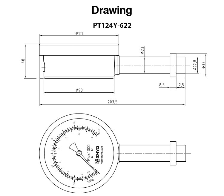 Diameter 100mm Clamp Connection Diaphragm Homogenizer Pressure Gaug