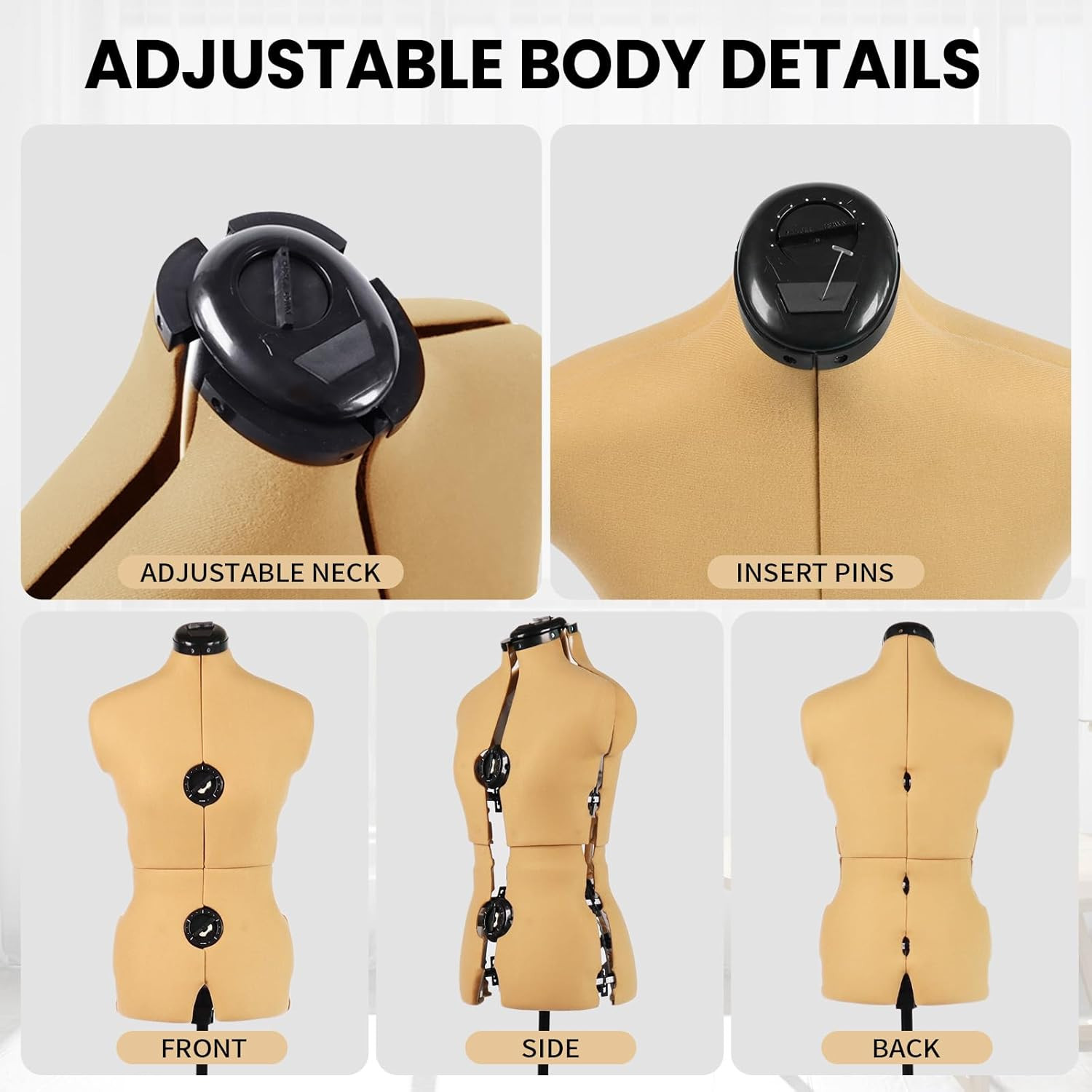 Turmeric Adjustable Dress Form Mannequin for Sewing Female Size 12-18, Pinnable