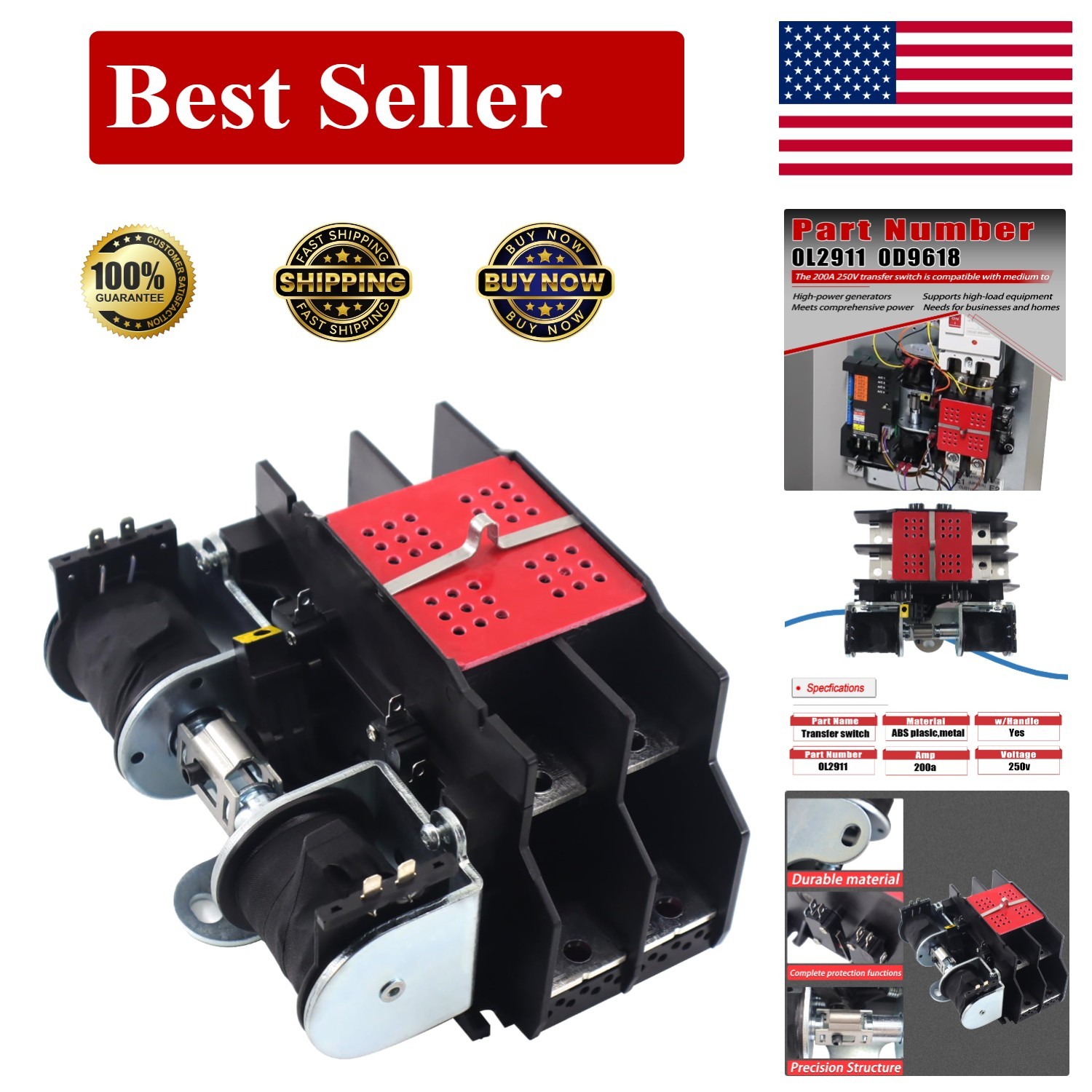 0L2911 200A Automatic Transfer Switch with Handle Compatible with Generac 200 Am