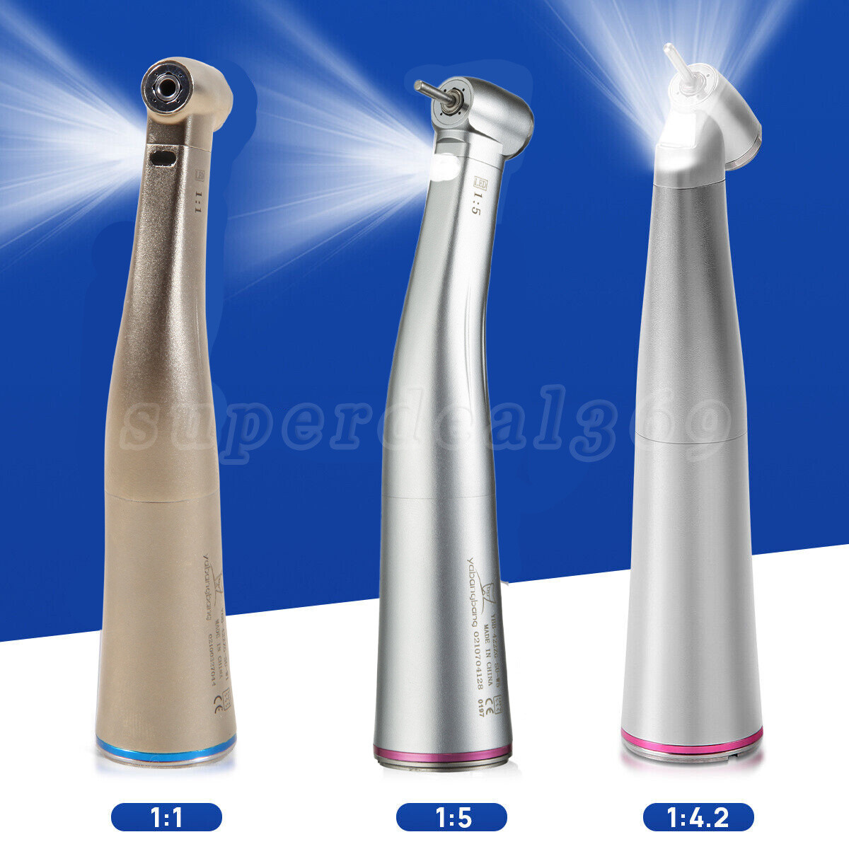 Dental 1:1 1:5 1:4.2 LED Contra Angle Increasing Handpiece Red Ring NSK Style
